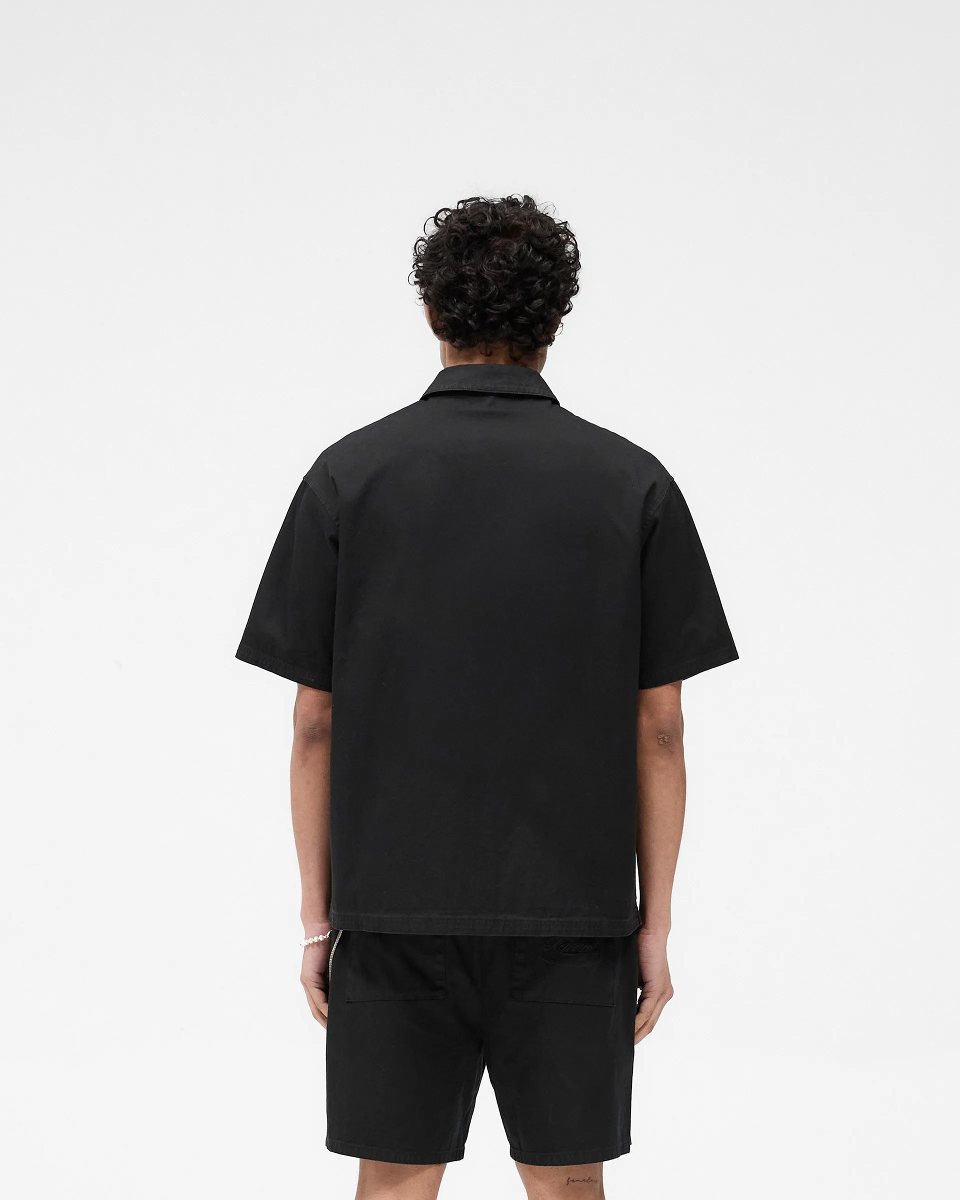 Short Sleeve Cotton Overshirt - Washed Black Comfortable Wear