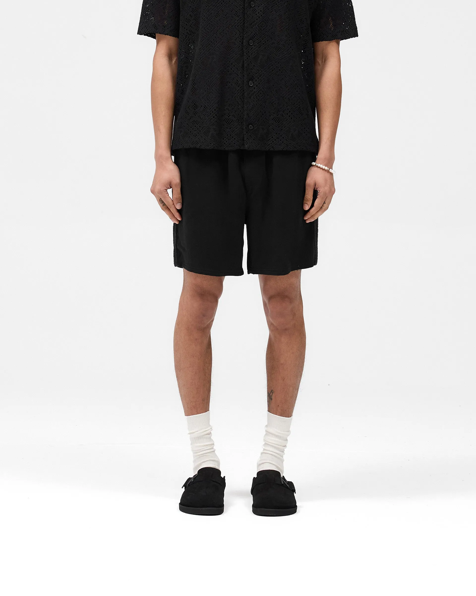Knitted Panel Short - Black Summer Style WrinkleFreeFabric
