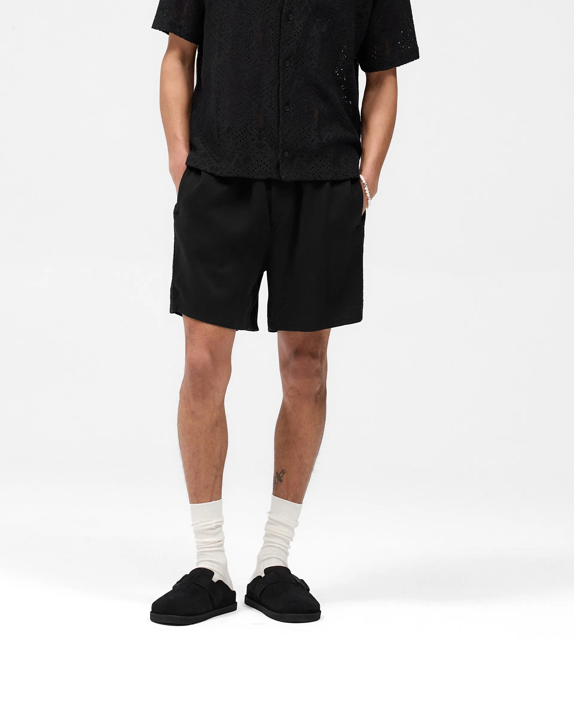Reinforced Gusset Daytime Style Knitted Panel Short - Black