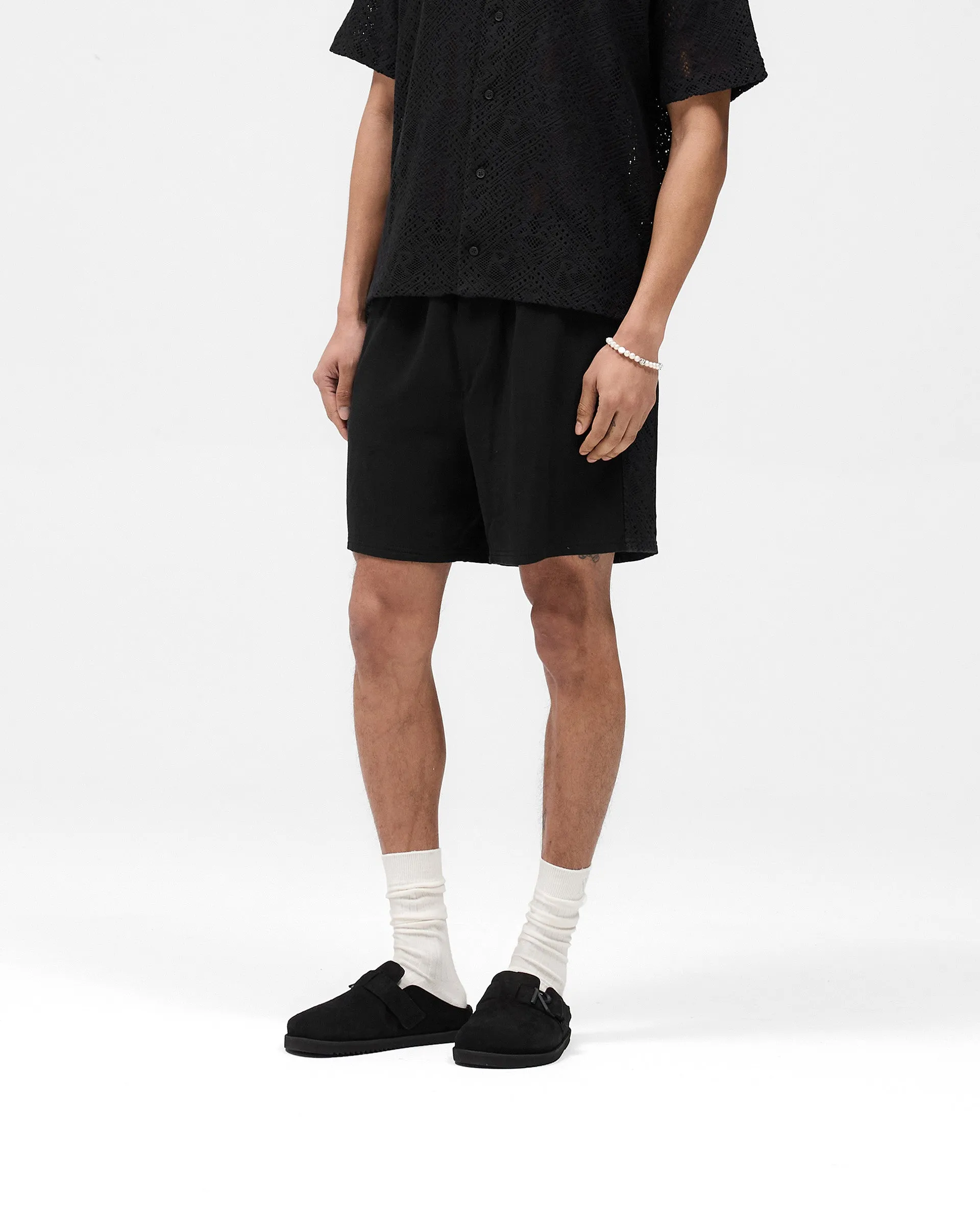 Fade Resistant Material Knitted Panel Short - Black