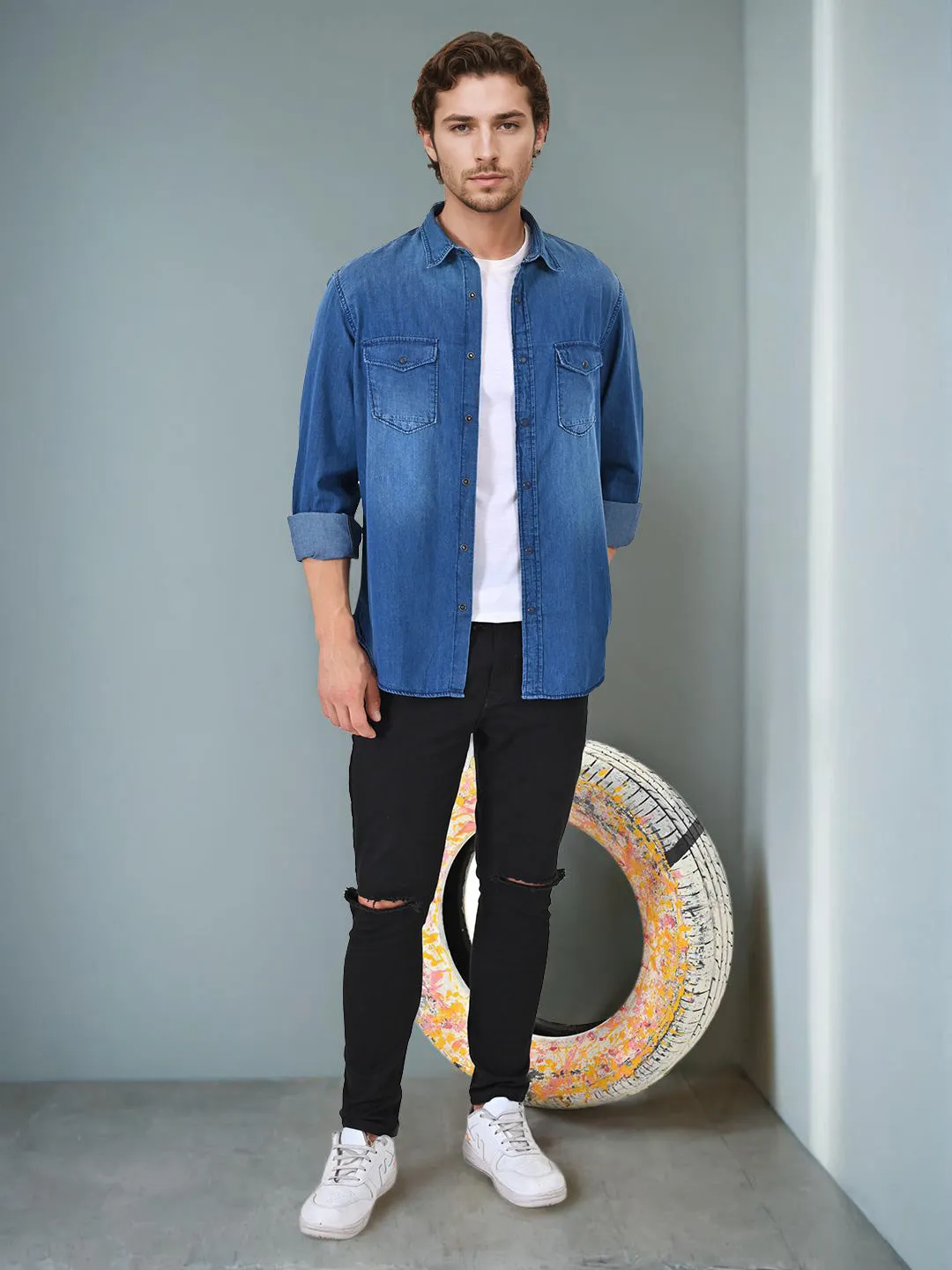 Winter Retreat Fitted Silhouette Men Solid Full Sleeve Cotton Shirt