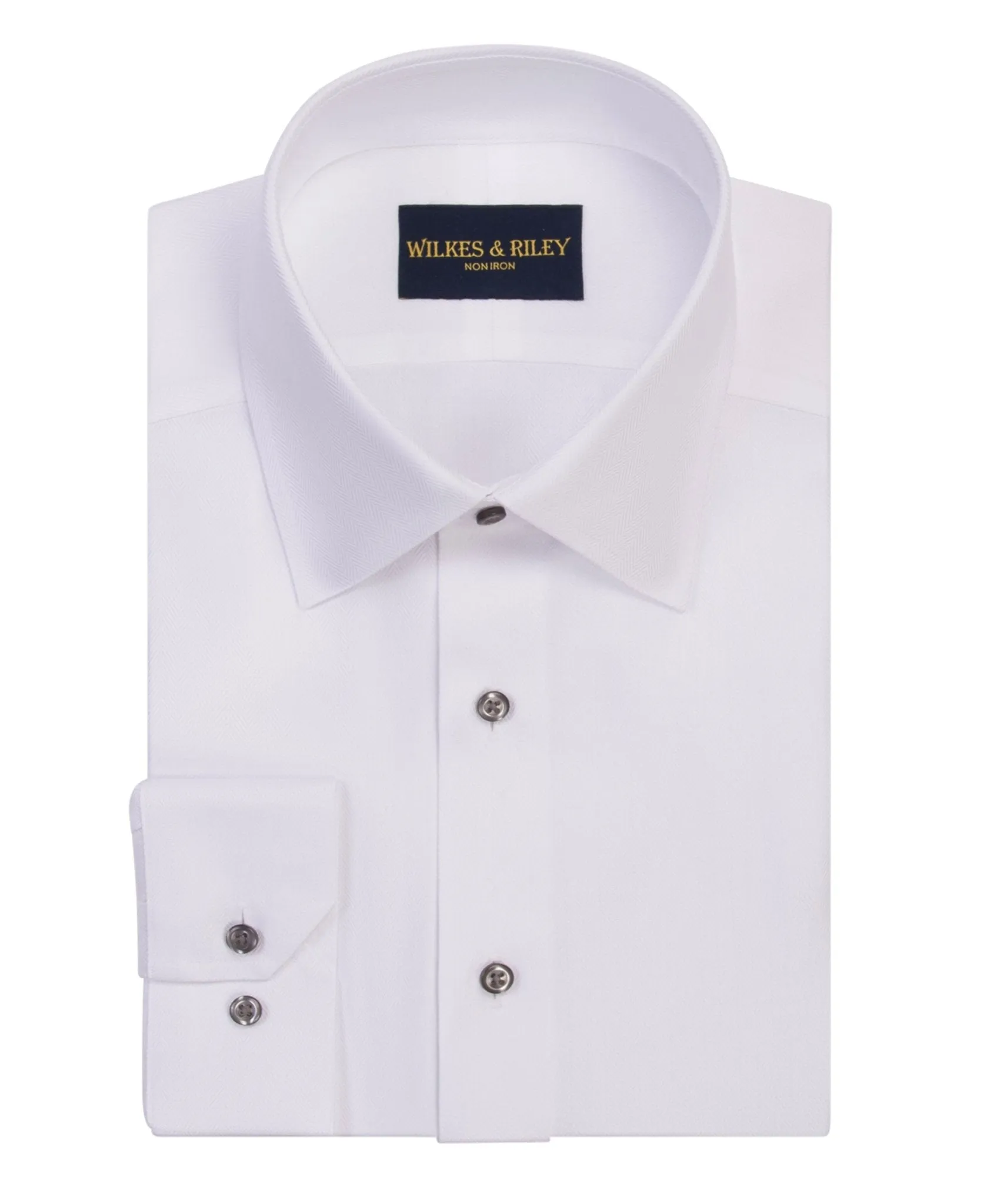 White Spread Collar Non-Iron Herringbone Dress Shirt City Exploration