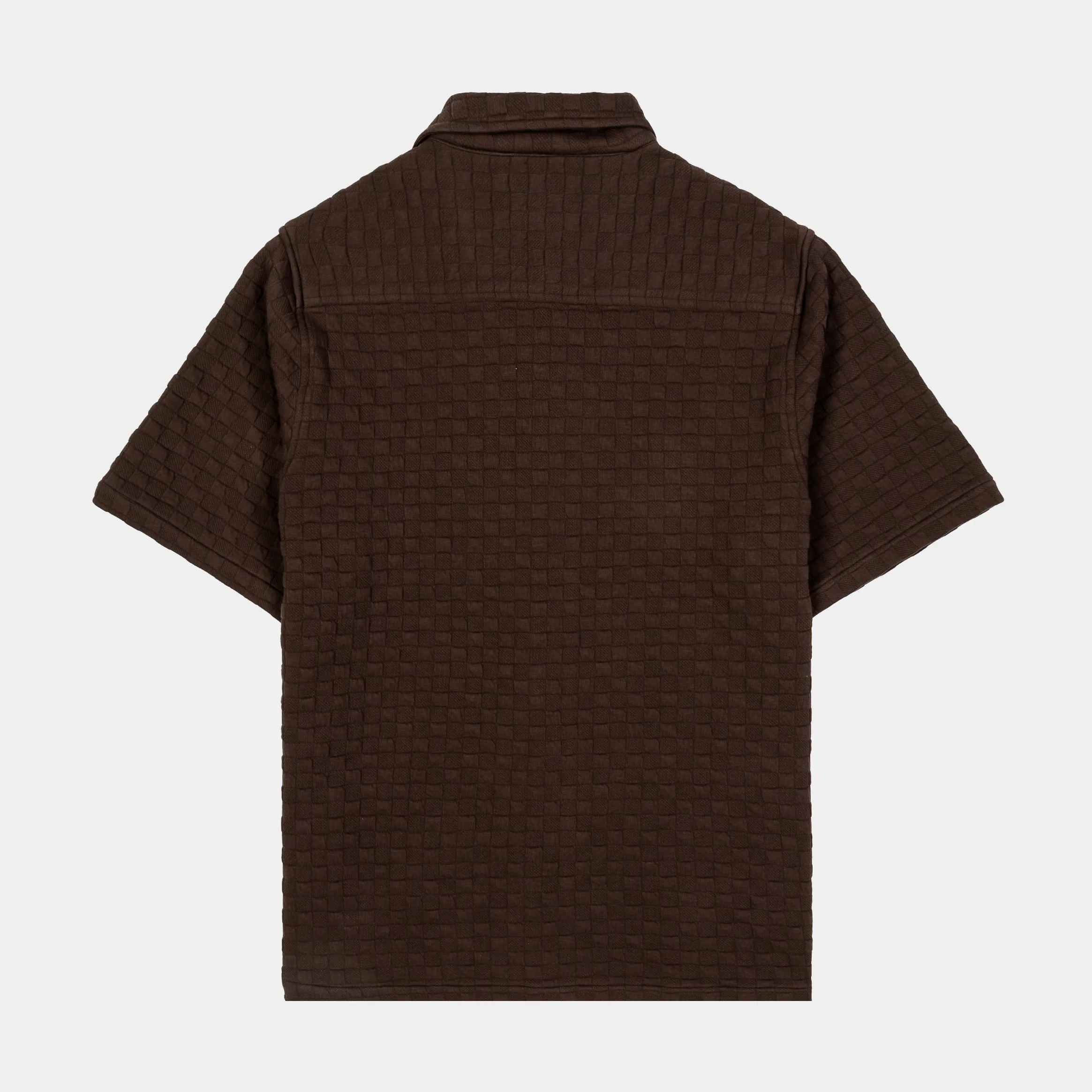 Checkered Knit Mens Short Sleeve Shirt (Brown) LightweightBlend