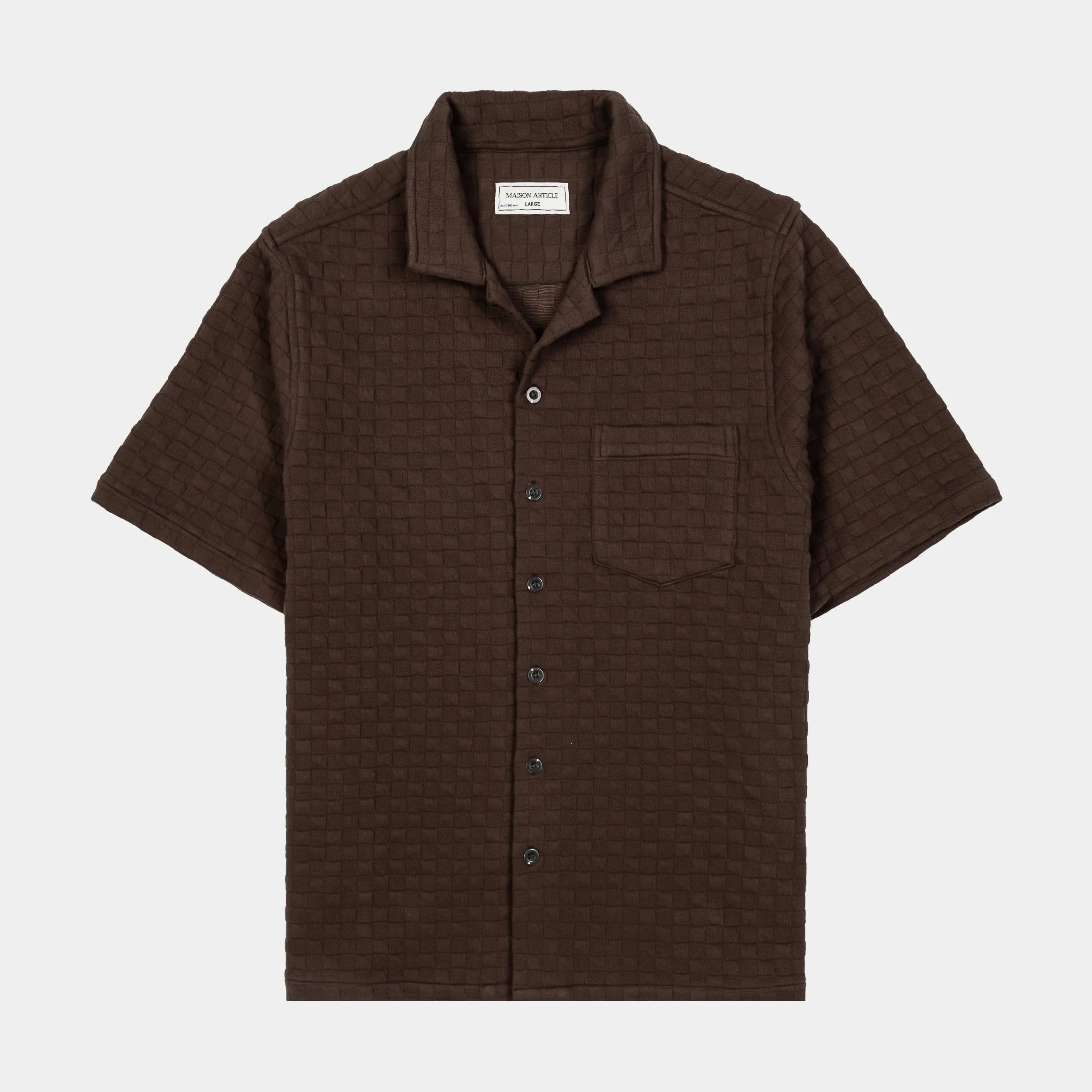 Checkered Knit Mens Short Sleeve Shirt (Brown) Chic Comfort Style Quality Comfort