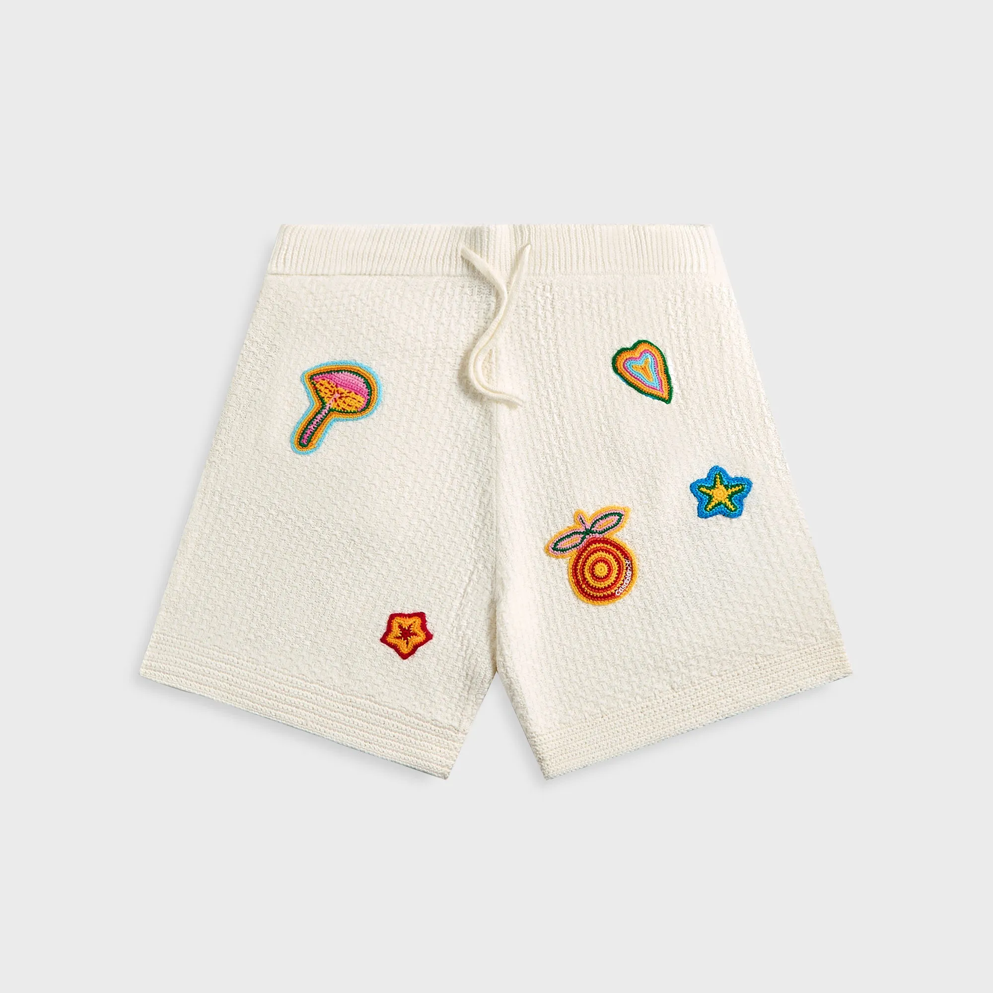 Casablanca Crochet Short With Patches - White Sleek Waistband baseball uniform