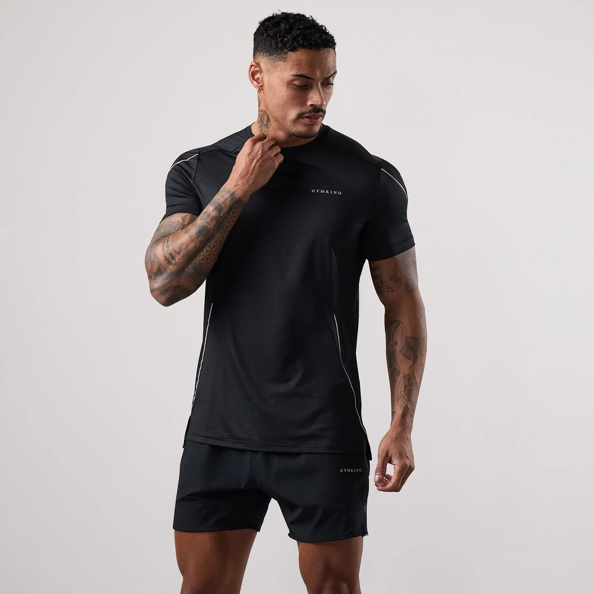 Cozy and Light Gym King Hex All Over Print Tee - Black/Fossil Grey
