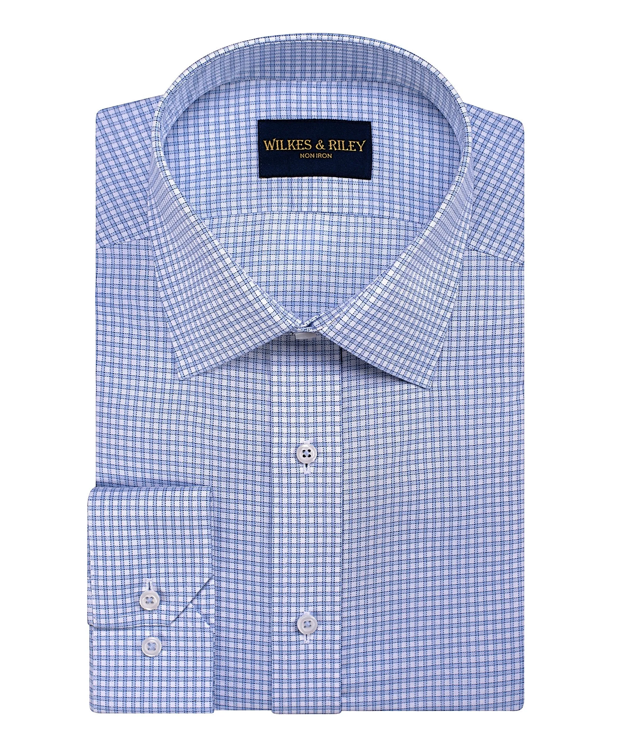 All-day Comfort Comfortable Look Sky Oxford Check Spread Collar Non-Iron Dress Shirt