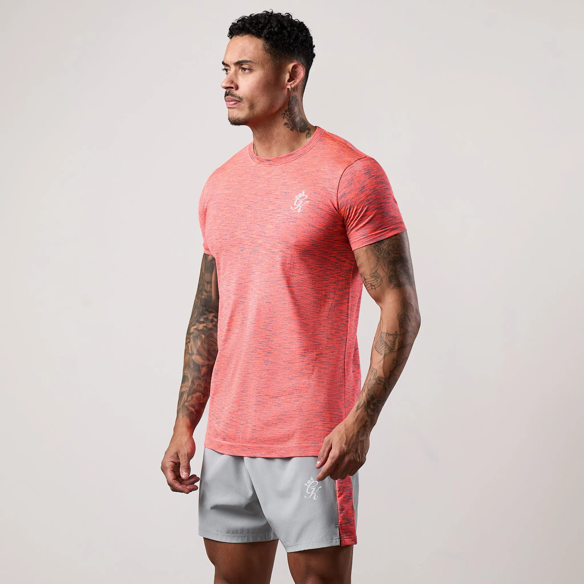 Gym King Seamless Space Dye Tee - Urban Grey/Coral Casual Fashion dry cleanable