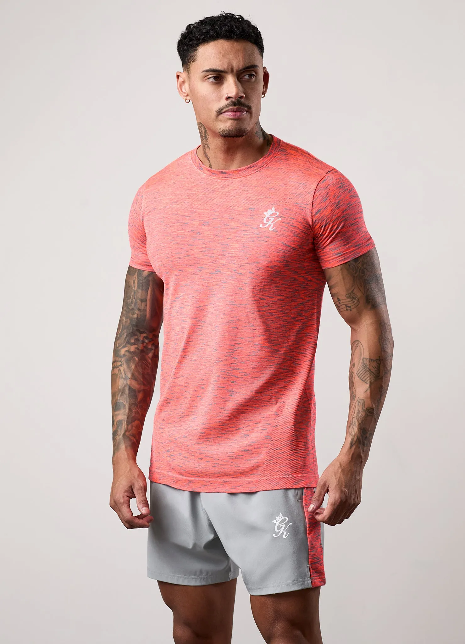 Gym King Seamless Space Dye Tee - Urban Grey/Coral Casual Comfort Top Bold and Comfortable