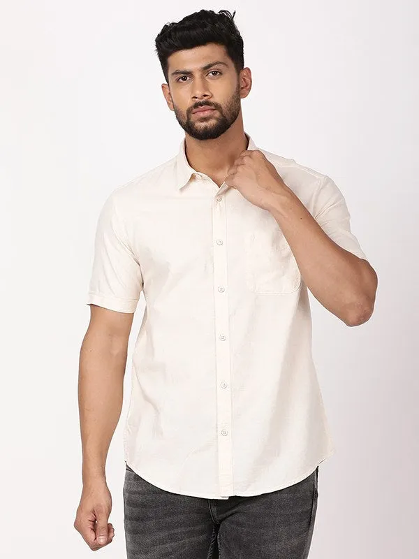 All-day Comfort V-Neck Men Solid Half Sleeve Cotton Shirt