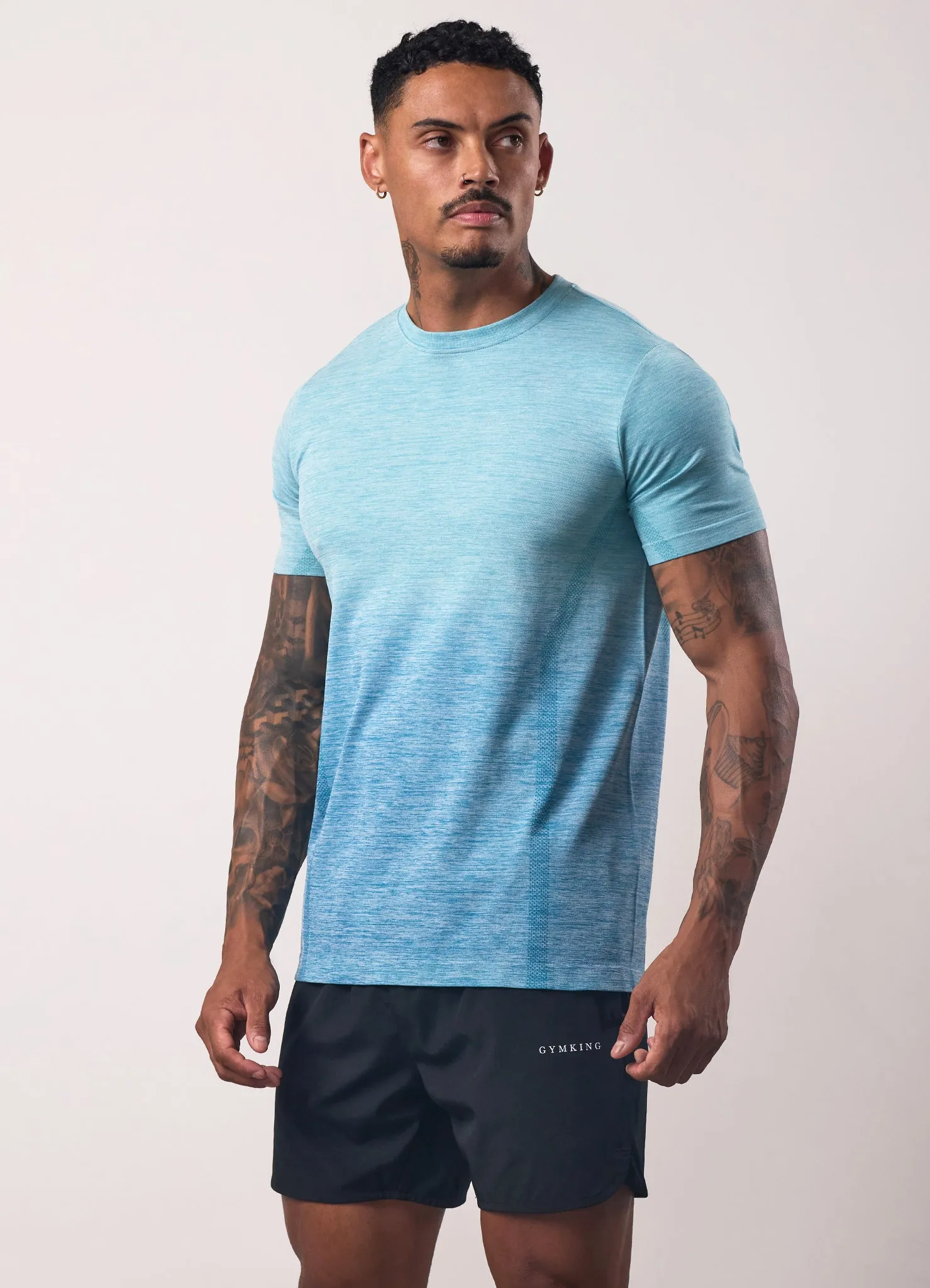 Gym King Relentless Ombre Seamless Tee - Sea Mist Casual Wear Heather Jersey Material