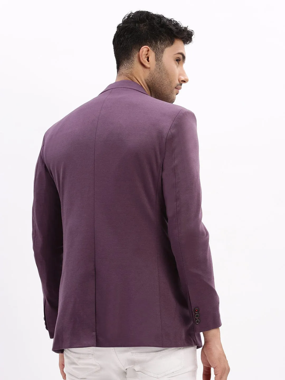 Men's Violet Slim-Fit Single Breasted Notched Lapel Collar Cotton Casual Blazer Outer Chill Piece OdorResistantTreatment