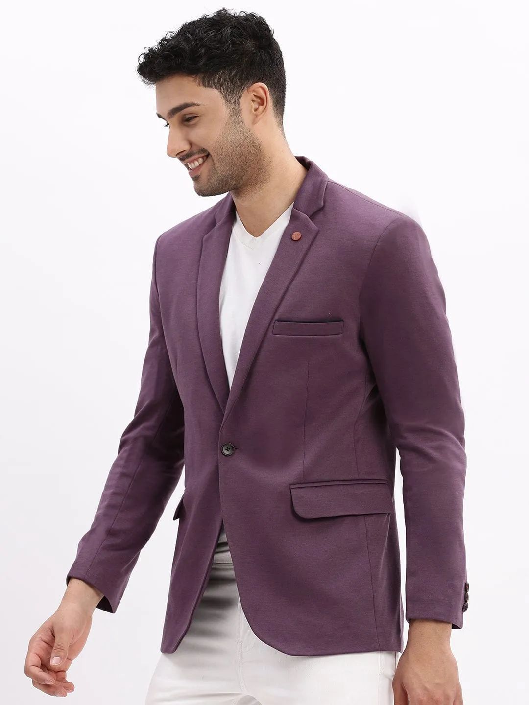 Snag Free Zipper Technology Men's Violet Slim-Fit Single Breasted Notched Lapel Collar Cotton Casual Blazer