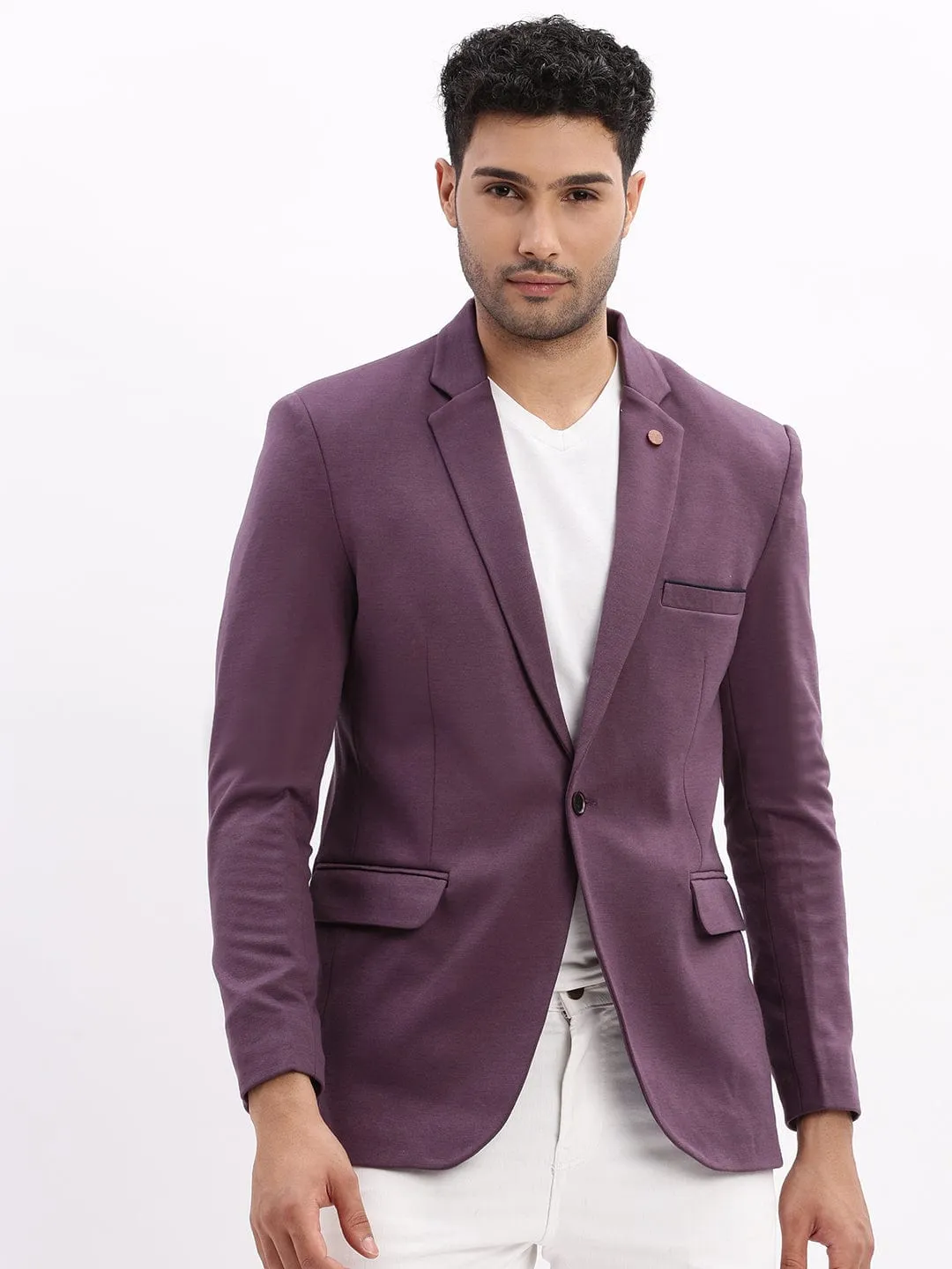 Adaptive Layering System Ultraviolet Protection Men's Violet Slim-Fit Single Breasted Notched Lapel Collar Cotton Casual Blazer