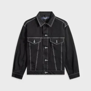 Canvas Make Neutral Street Style CDG Homme Top Stitch Trucker Jacket - Black