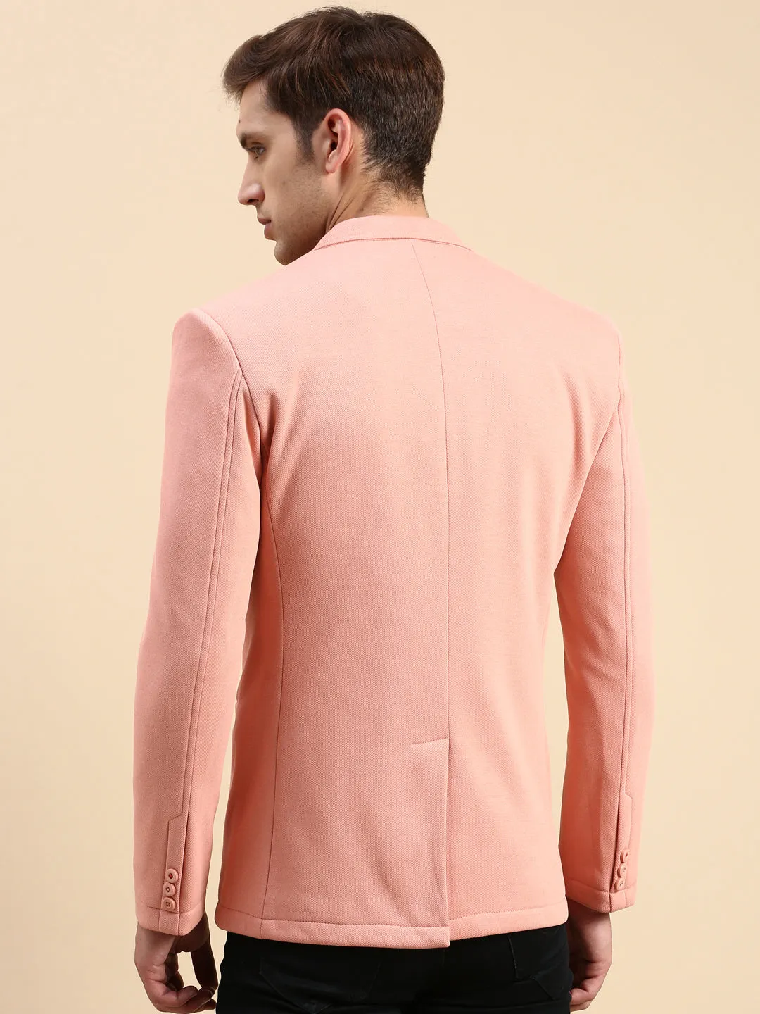 Men's Peach Slim-Fit Single Breasted Blazer Practical Cold Piece
