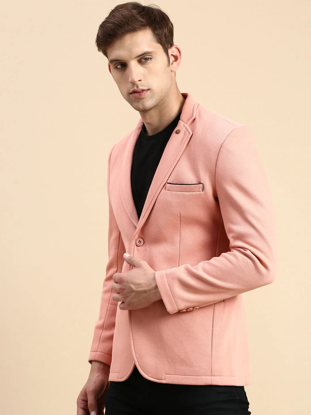 Durable Stitching Men's Peach Slim-Fit Single Breasted Blazer