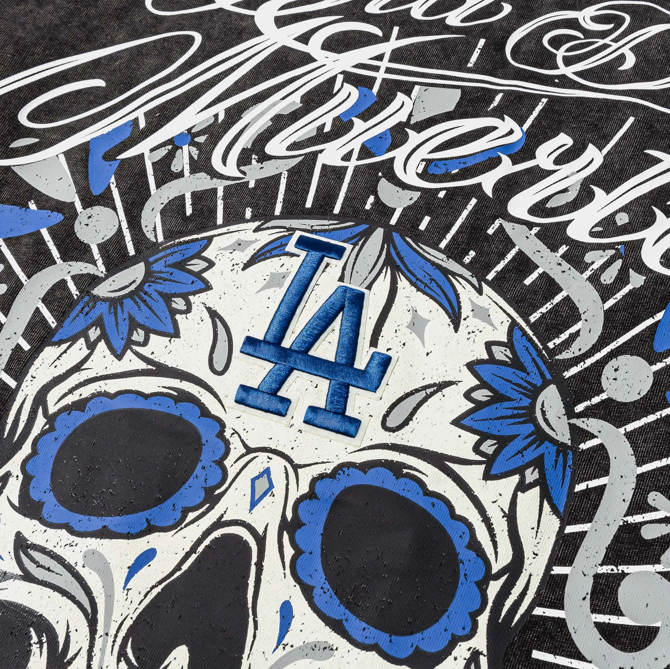 Shoe Palace Exclusive Los Angeles Dodgers D??a De Muertos Skull Mens Short Sleeve Shirt (Black) Stretch Design