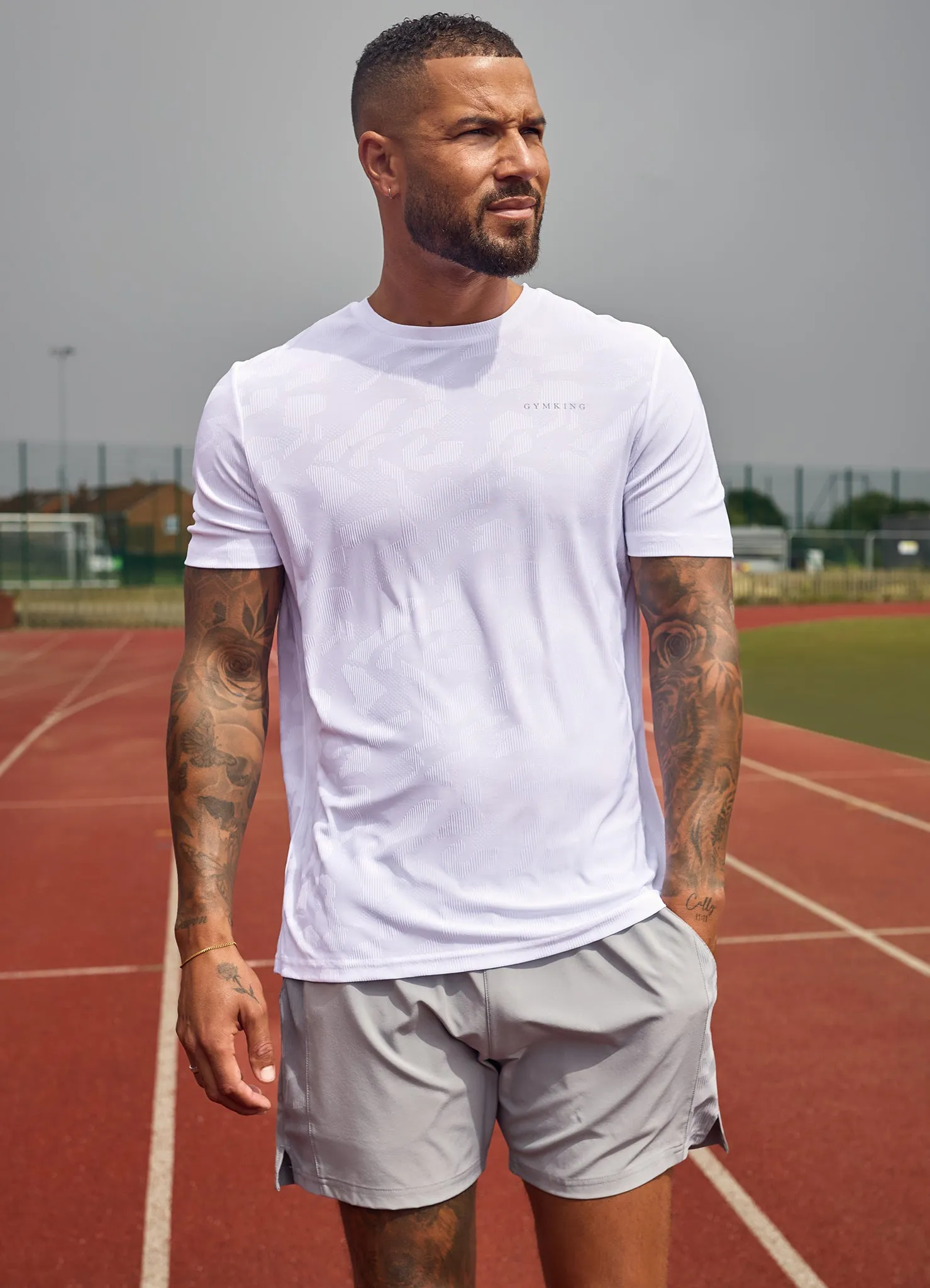 stain resistant coating Gym King Progress Texture Tee - White