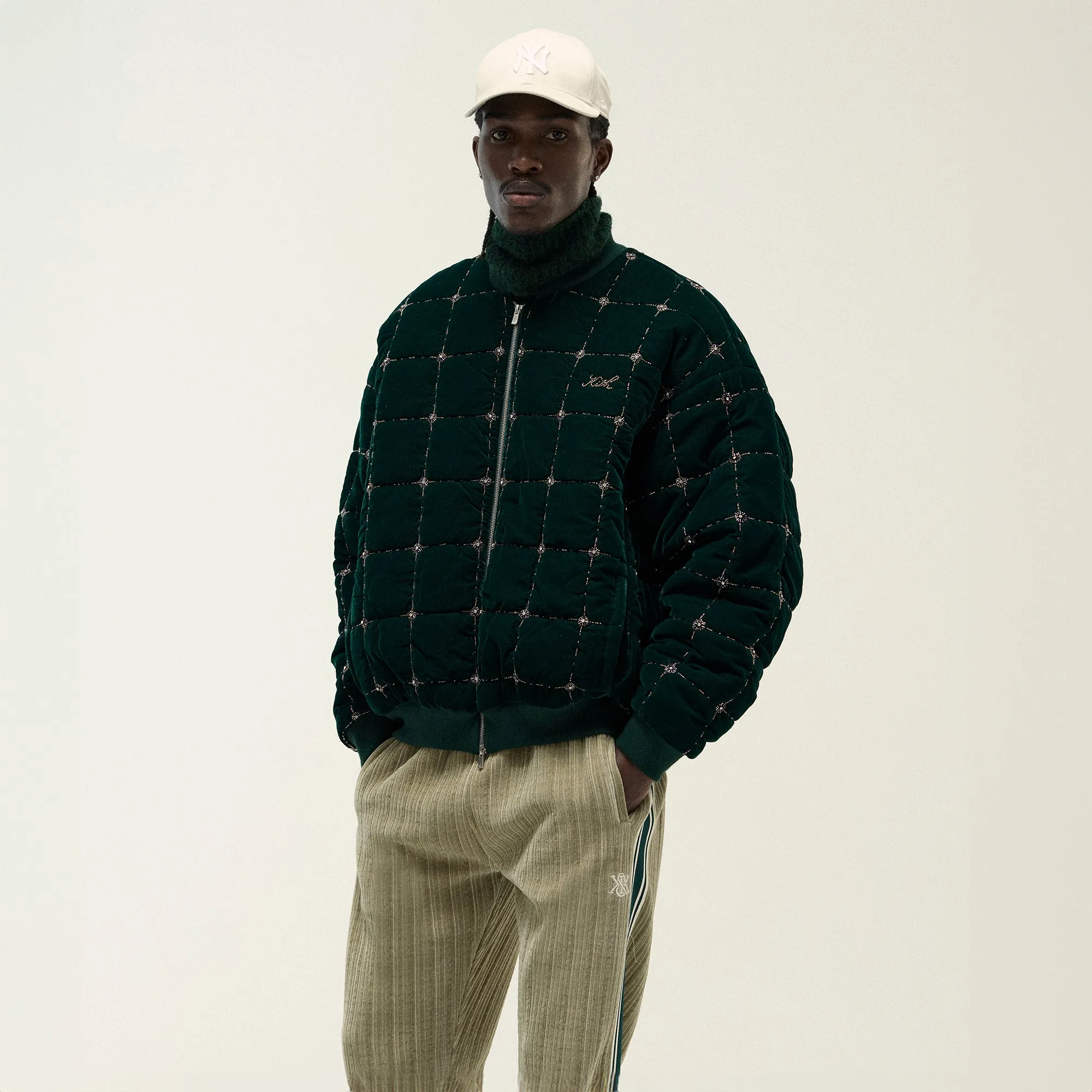 Reinforced Elbow Padding Kith Beaded Velvet Clay Bomber Jacket - Stadium