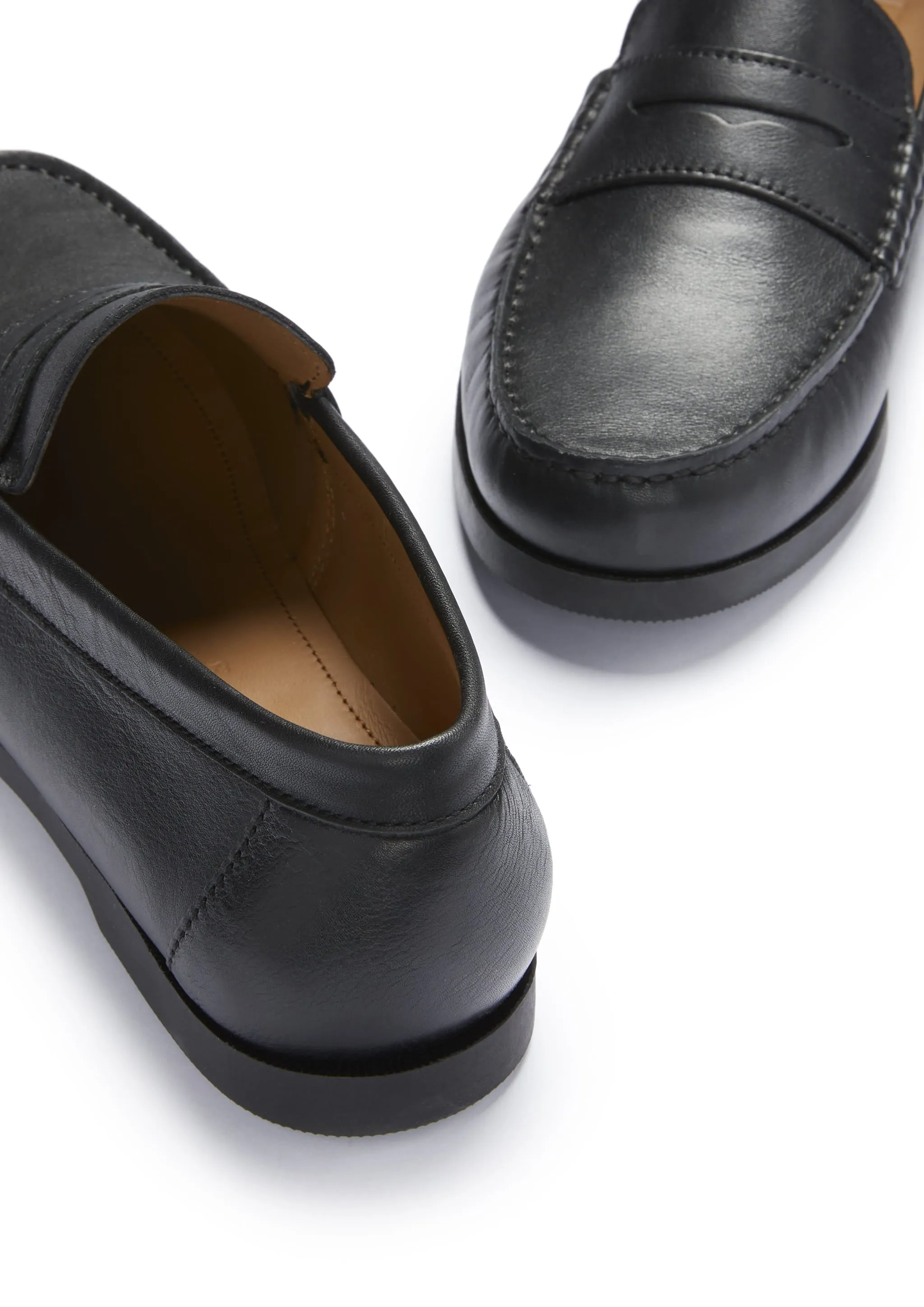 Boat Loafers, black leather Braided Detail Smooth Steps