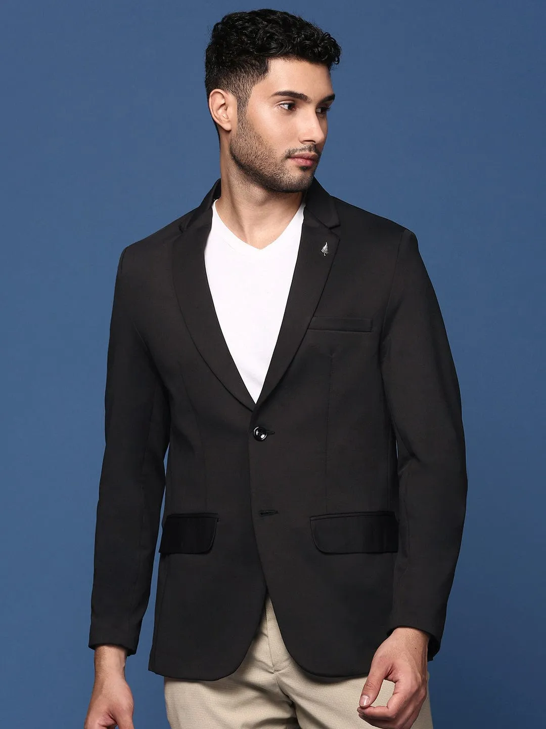 Men's Black Slim Fit Single Breasted Blazer Easy Care Finish Seamless Design