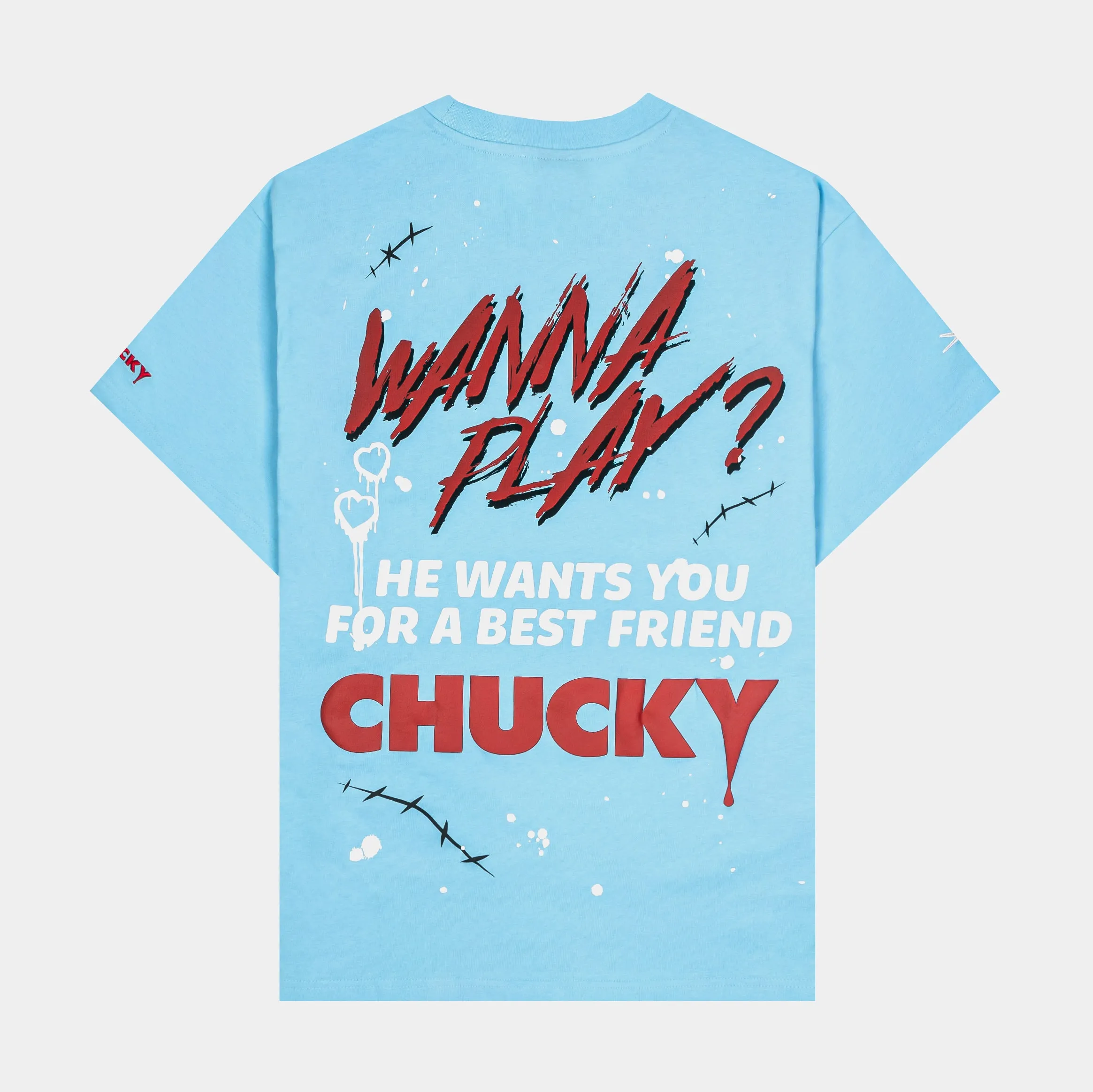 Travel Ready Daily Comfort Style SP x Chucky Snitches Get Stitches Mens Short Sleeve Shirt (Blue/Red)