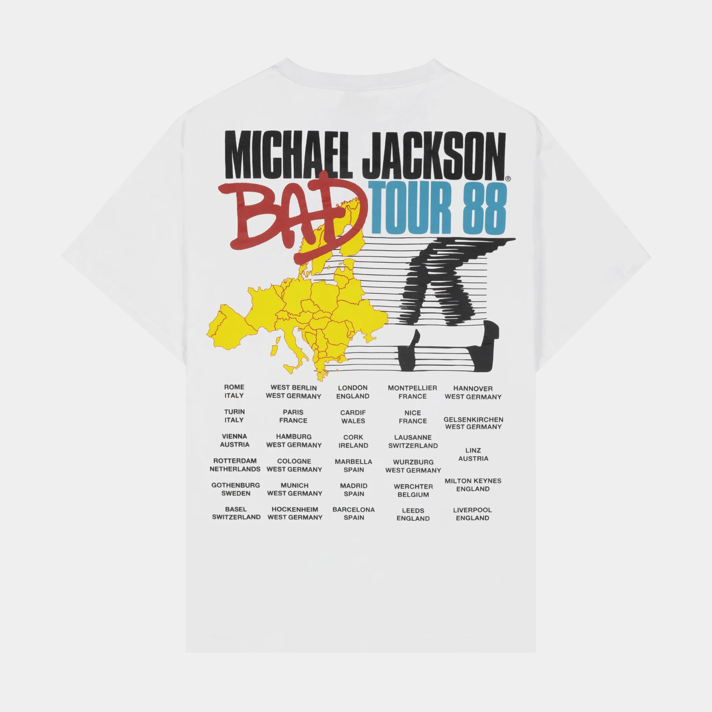 Smart Fashion loose but not baggy SP x Michael Jackson World Tour 88 Mens Short Sleeve Shirt (White)