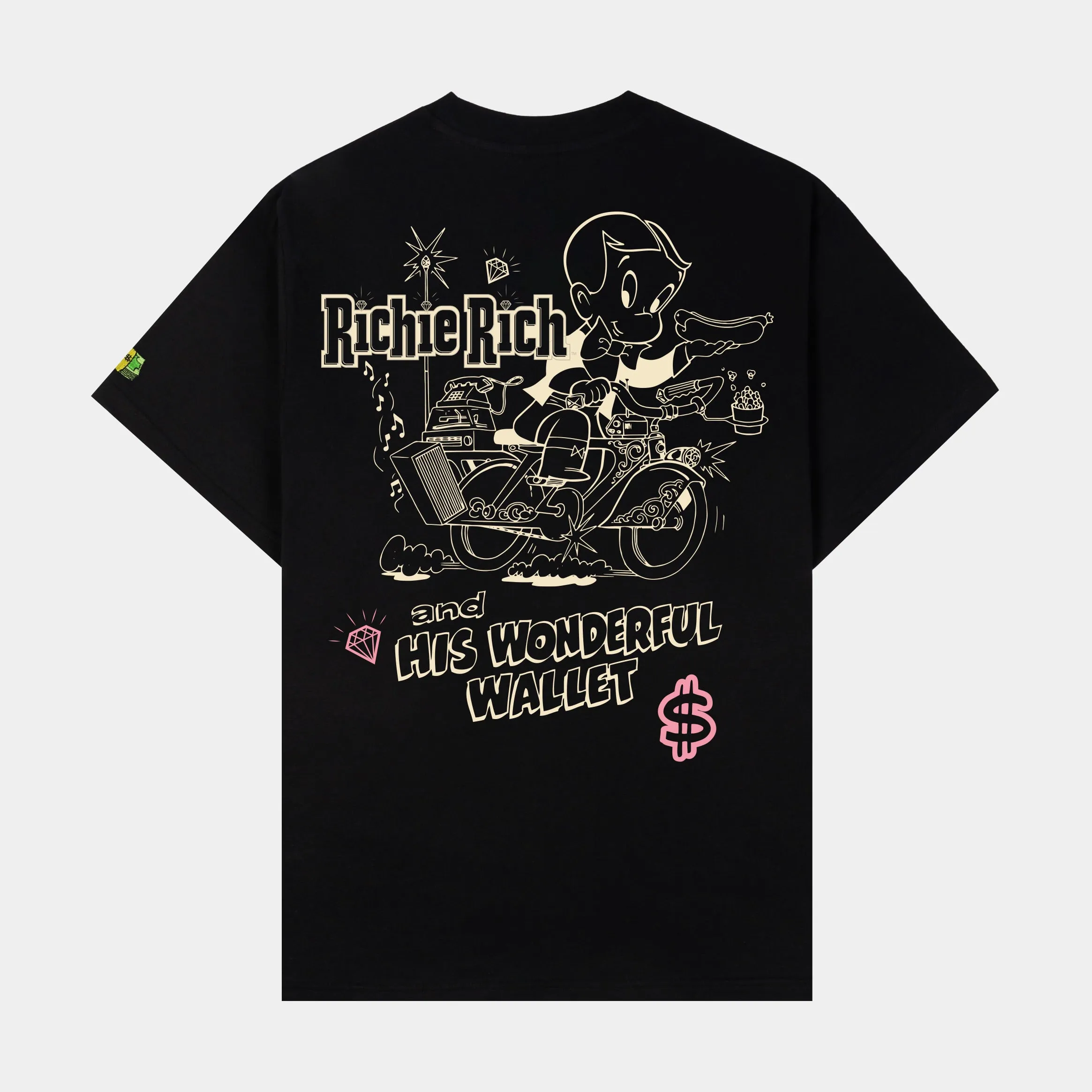 SP x Richie Rich Wonderful Wallet Mens Short Sleeve Shirt (Black/Cream) Outdoor Leisure SoftenedNeckline