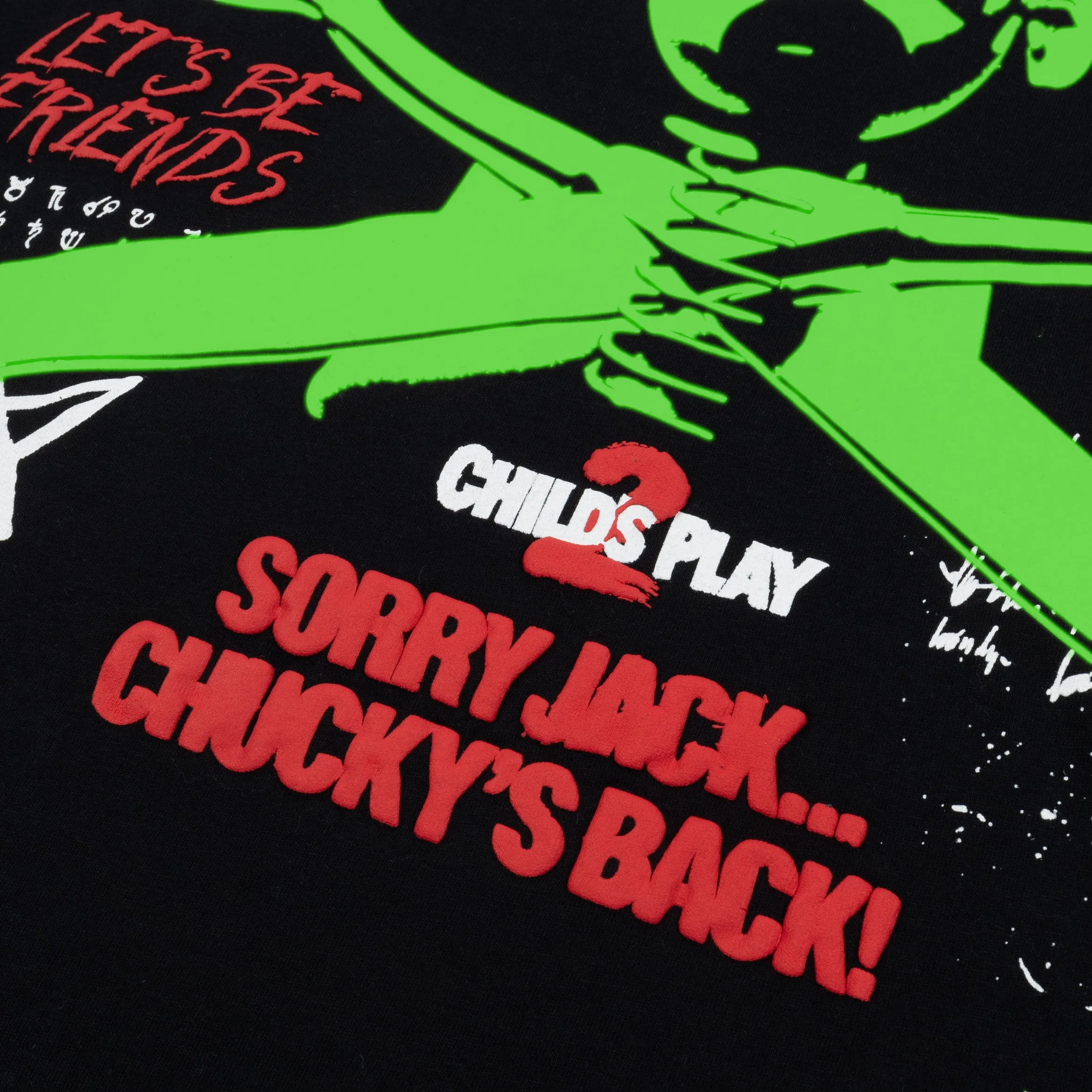 SoftTouchFinish Chic Casual Wear SP x Chucky Hi Im Chucky Mens Short Sleeve Shirt (Black/Green)