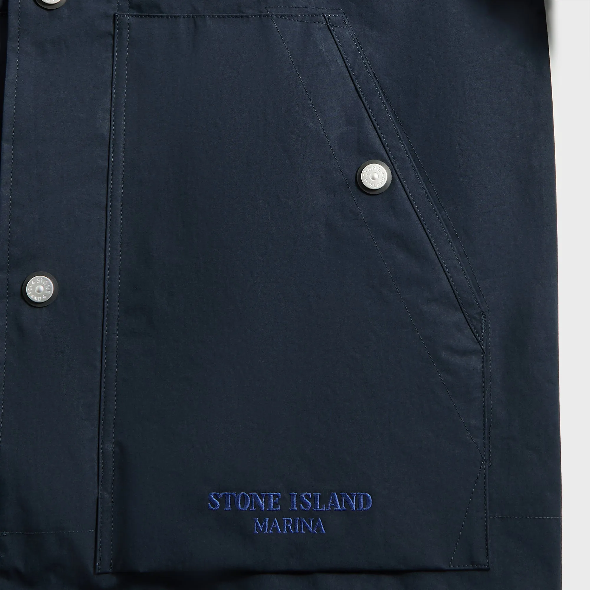 Odor Resistant Treatment No Collar Stone Island Aluminum Tela Marina Short Parka - Navy Blue