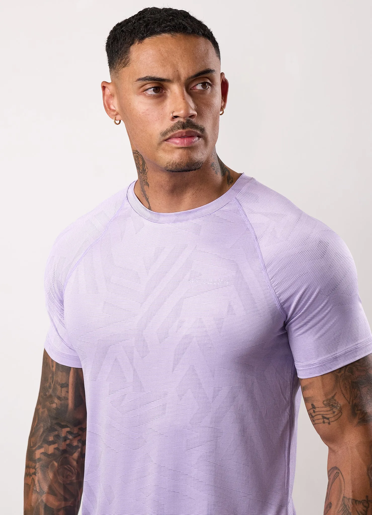 Roomy Comfort Ribbed Collar Trim Gym King Limitless Abstract Knit Tee - Violet Sky