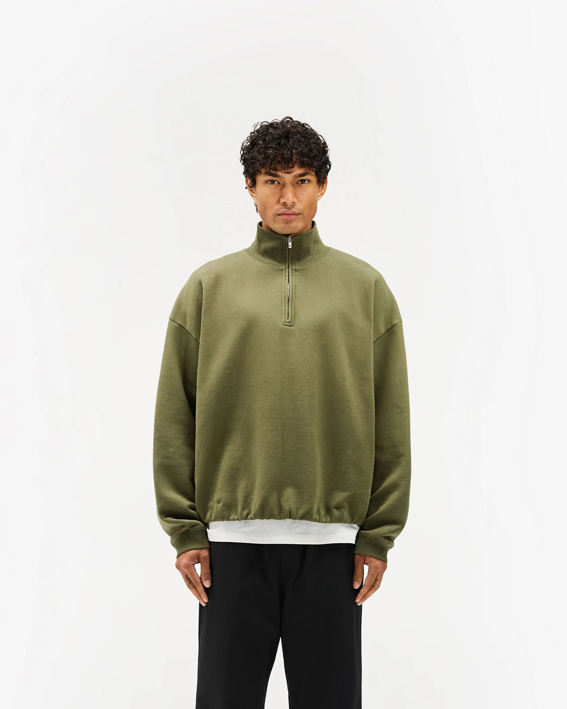 Trendy Outfit Timeless Active Initial Funnel Neck Quarter Zip Sweatshirt - Army Green