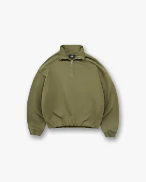 Initial Funnel Neck Quarter Zip Sweatshirt - Army Green Effortless Hoodie