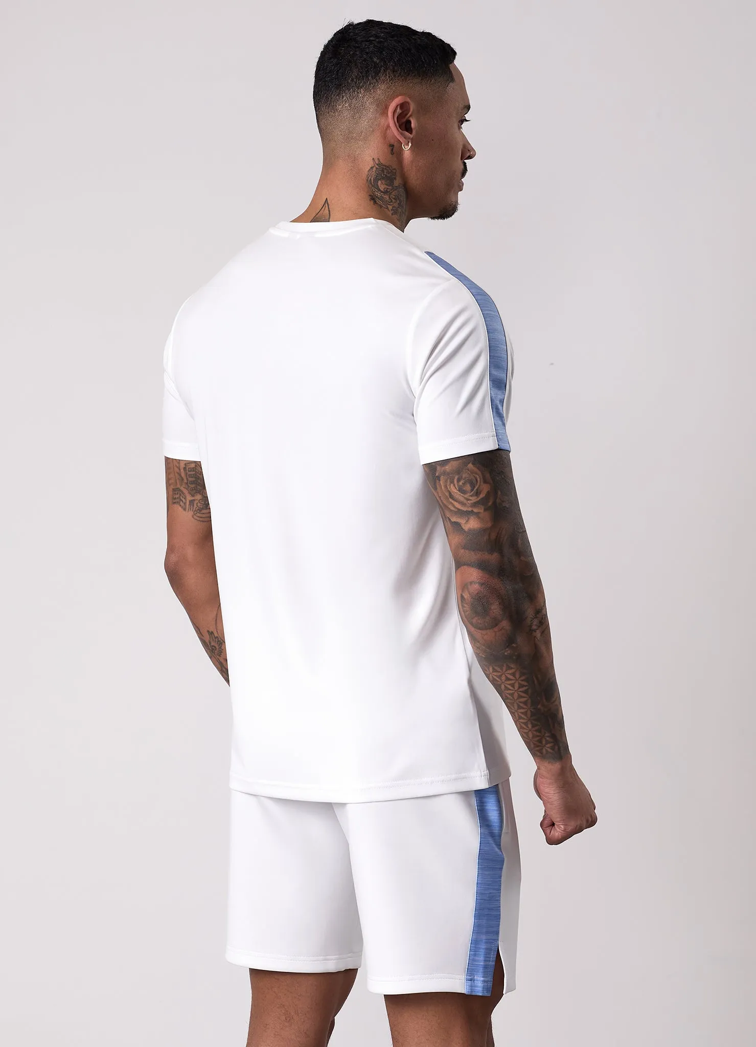 Gym King Core Plus Poly 2.0 Tee - White/Provence Blue Adjustable Hem