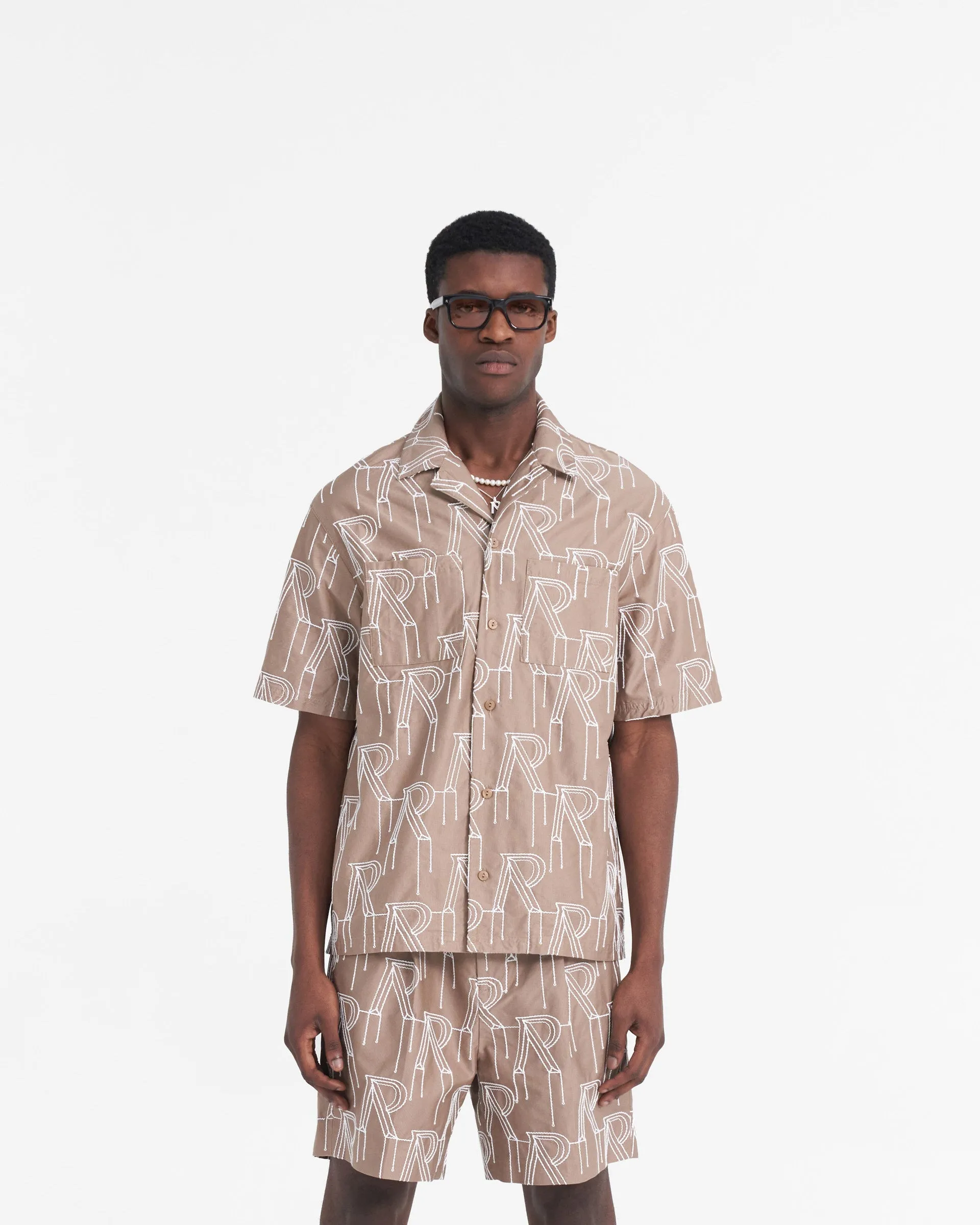 Embroidered Initial Overshirt - Washed Taupe Trendsetter Choice