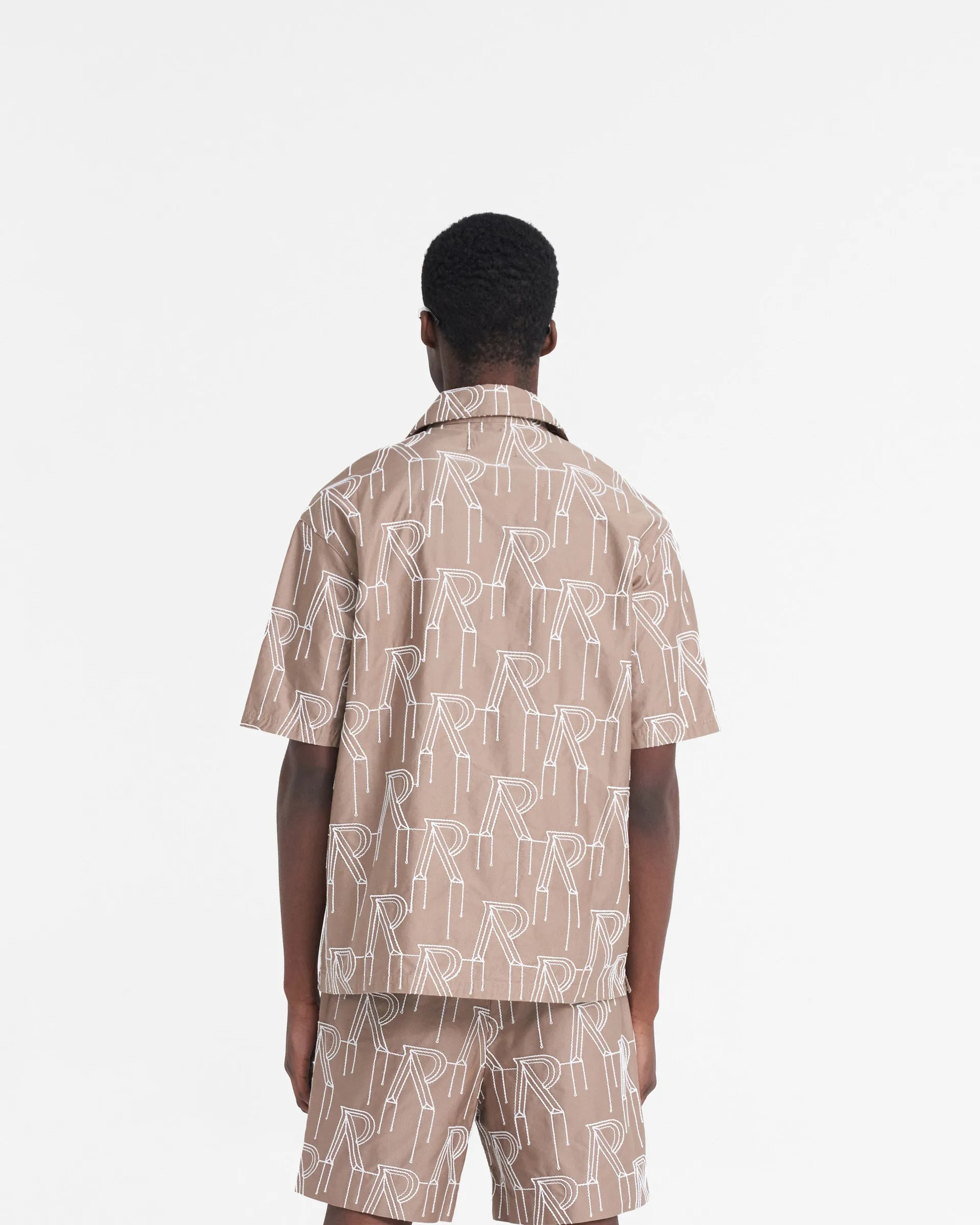 Pre Shrunk Cotton Blend Embroidered Initial Overshirt - Washed Taupe