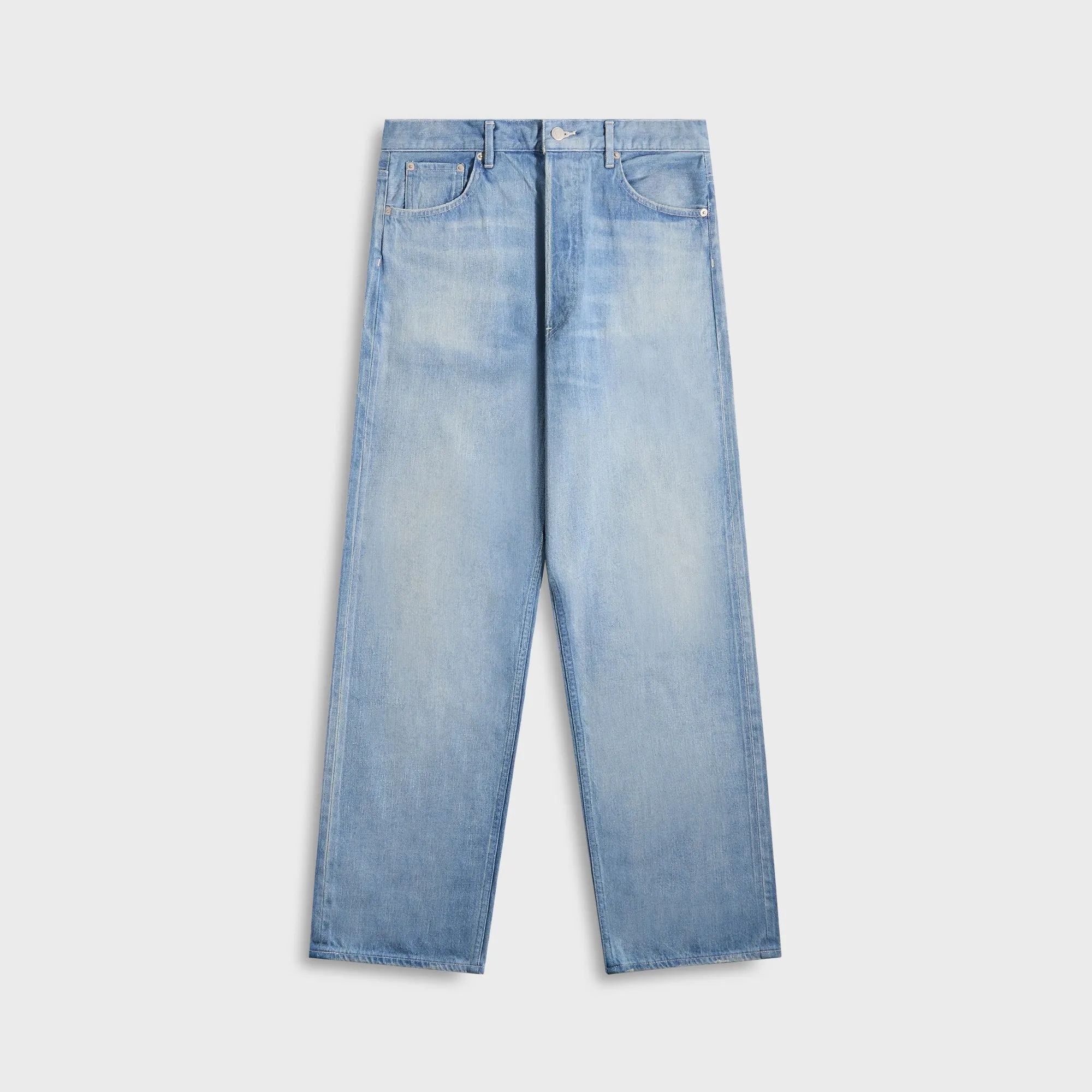 Everyday Look Auralee Selvedge Faded Light Denim Wide Pants - Light Indigo