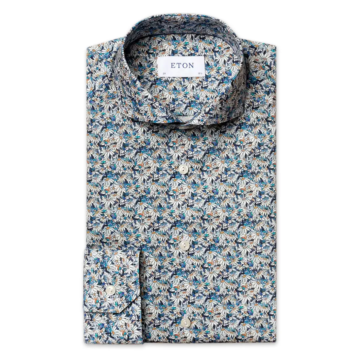Eton - Slim Fit Stained Floral Print Shirt in Blue quick dry