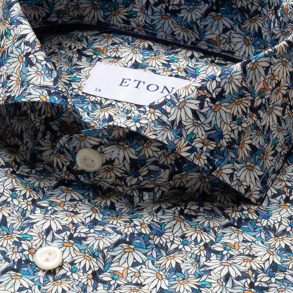 Eton - Slim Fit Stained Floral Print Shirt in Blue Non Chafe Seams