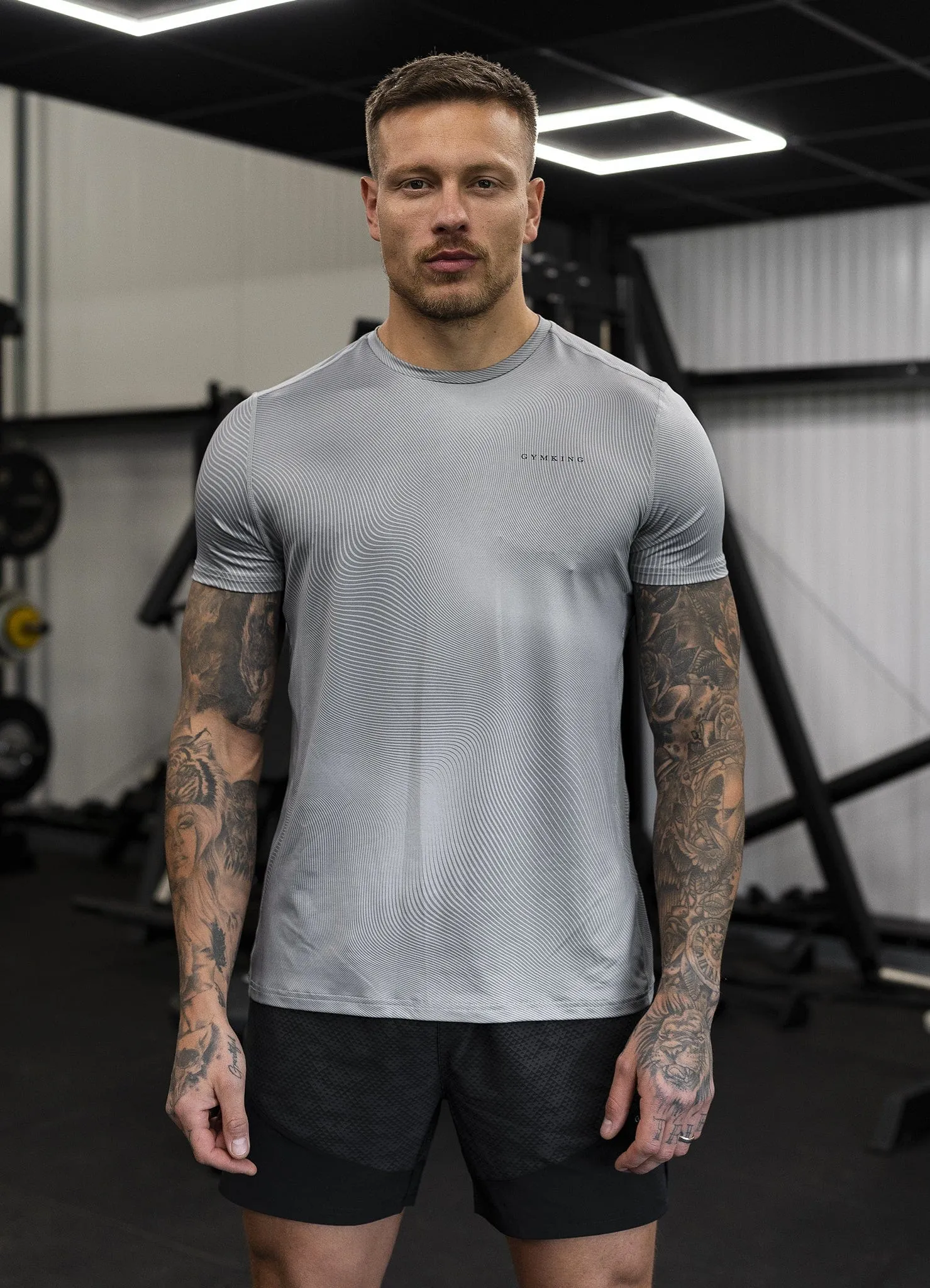 Colorfast Dye Anti Static Finish Gym King Enigma Abstract Tee - Urban Grey