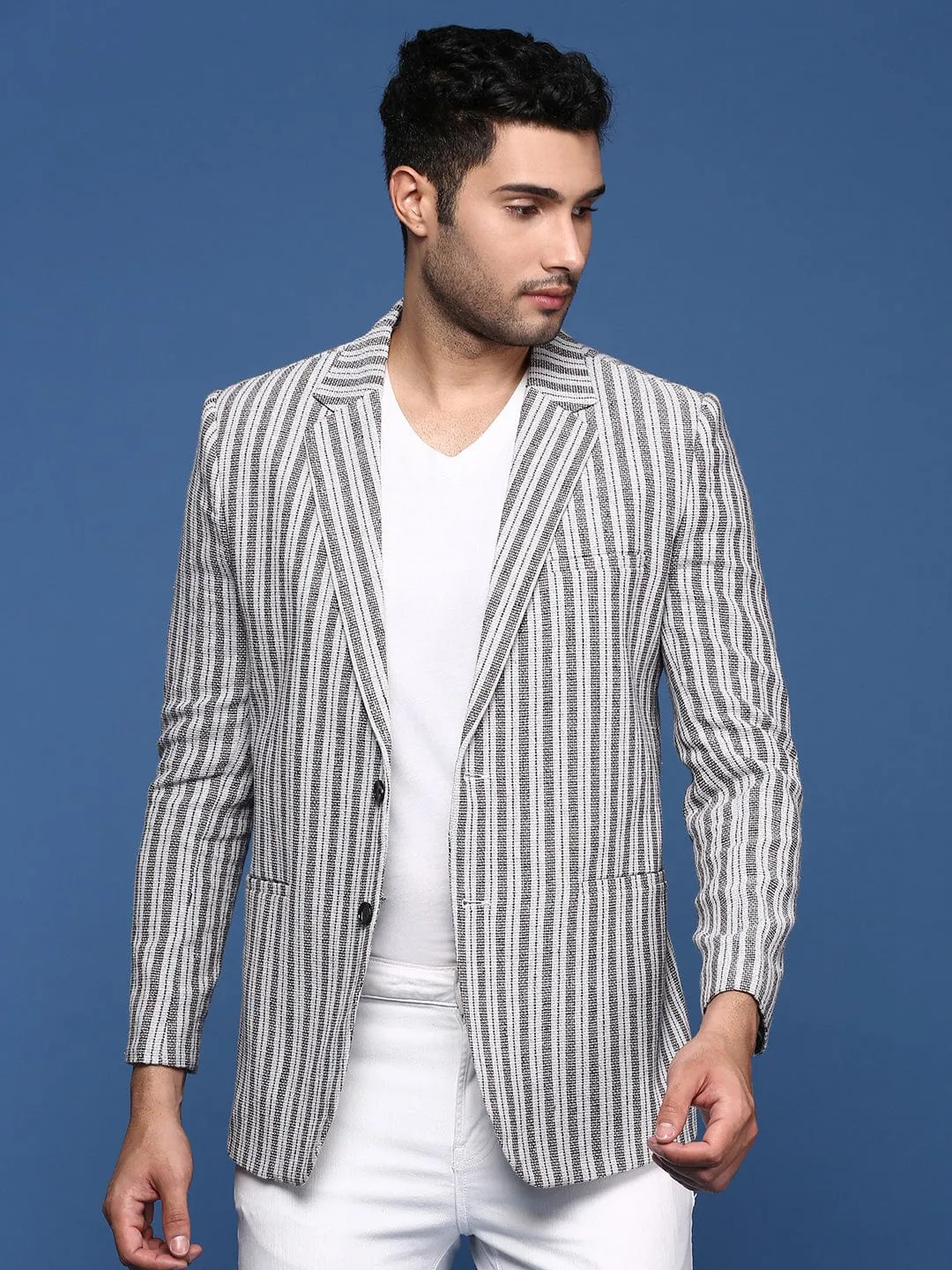 Men's Grey Notched Lapel Slim Fit Single Breasted Blazer Cool Tone