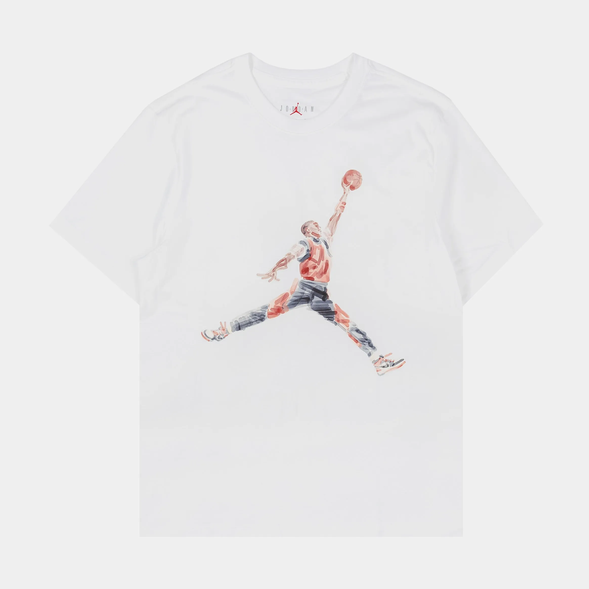 Jumpman Watercolor Mens Short Sleeve Shirt (White/Red) Sleek Performance SeamlessSidePanels
