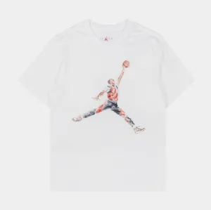 Seasonal Must-Have High-Quality Fabric Jumpman Watercolor Mens Short Sleeve Shirt (White/Red)