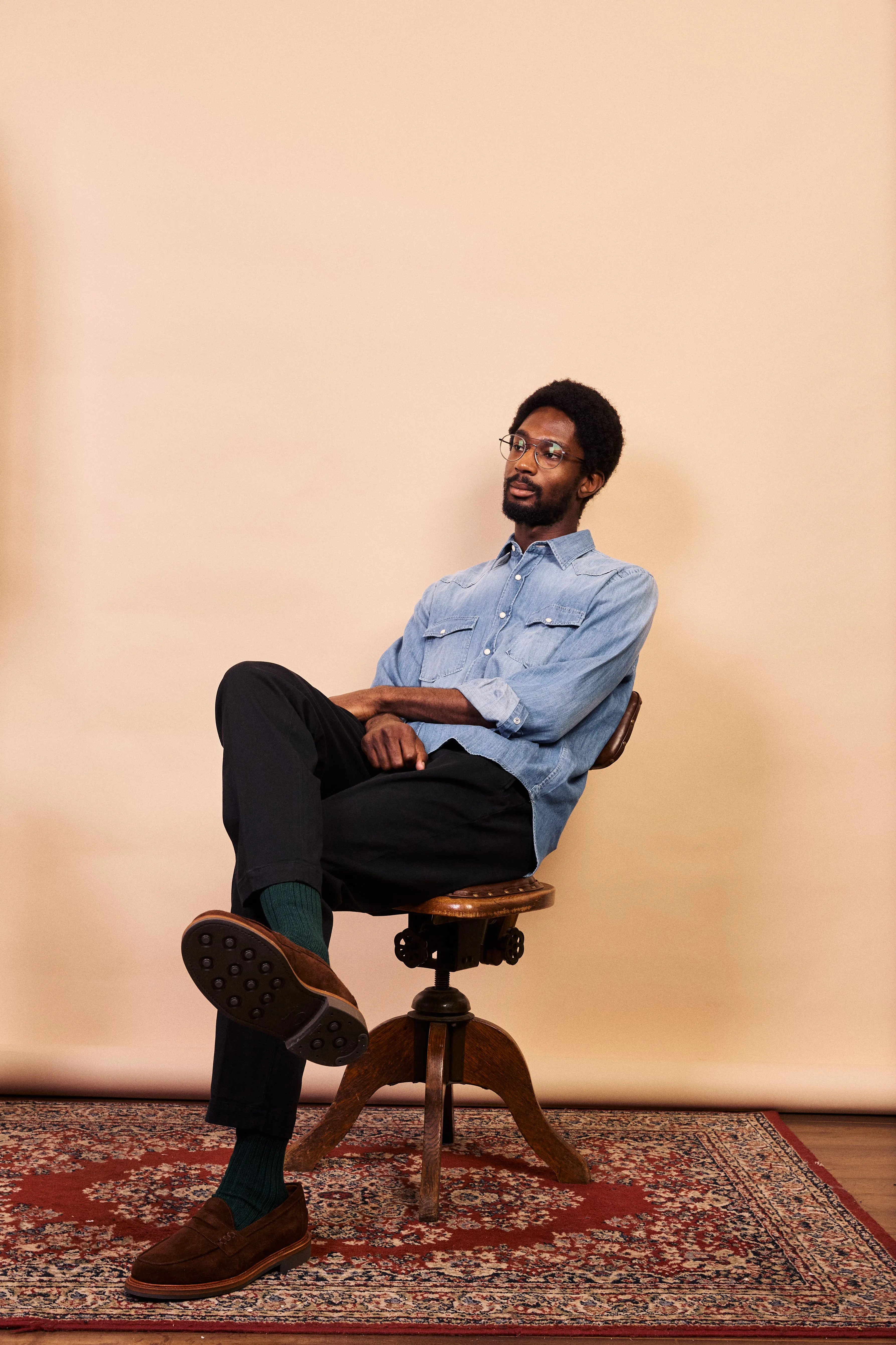 Ruffle Edge Phoenix Western Shirt - Washed Indigo