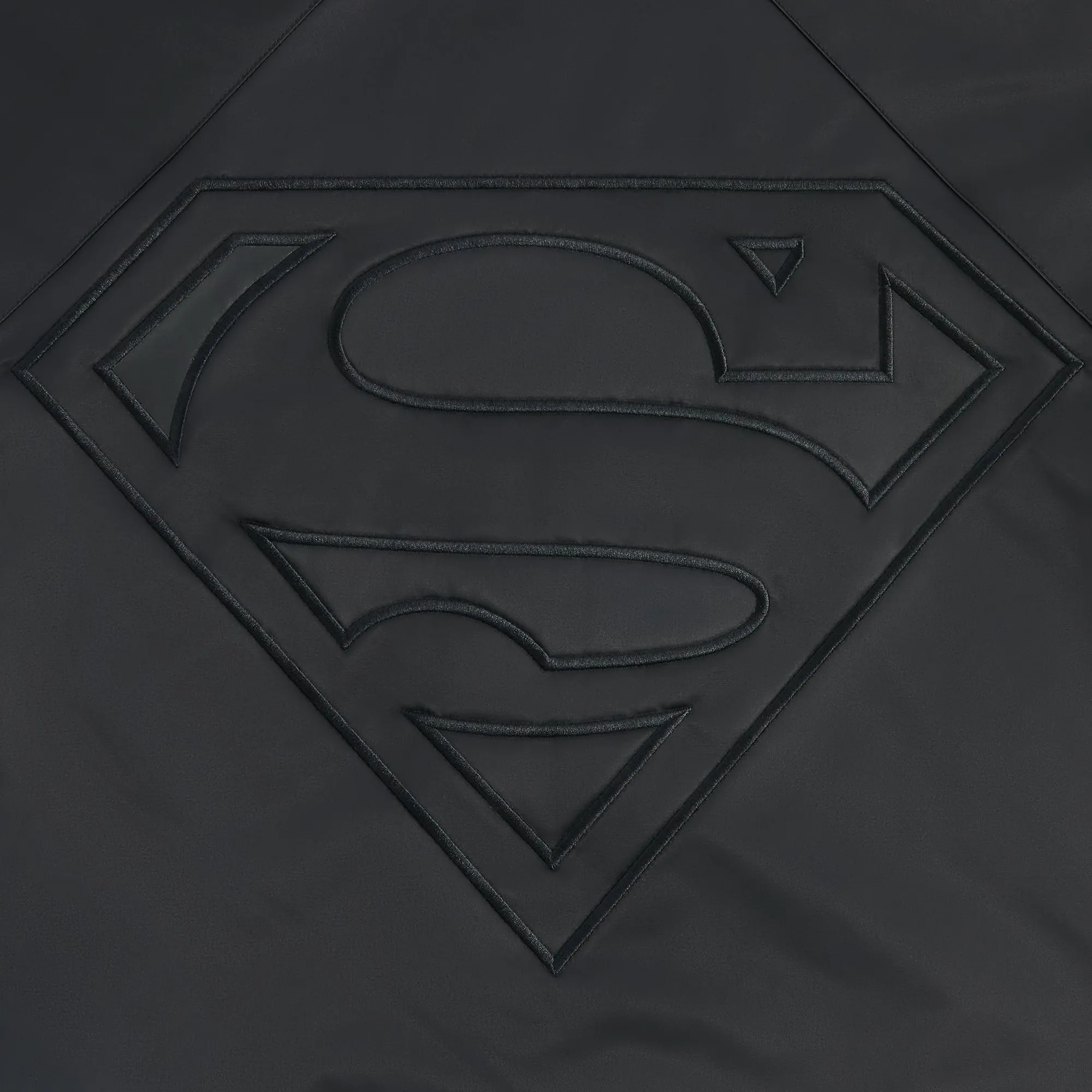 Superman | Kith Satin Bomber Jacket - Black Reinforced Stitching Quilted Pattern