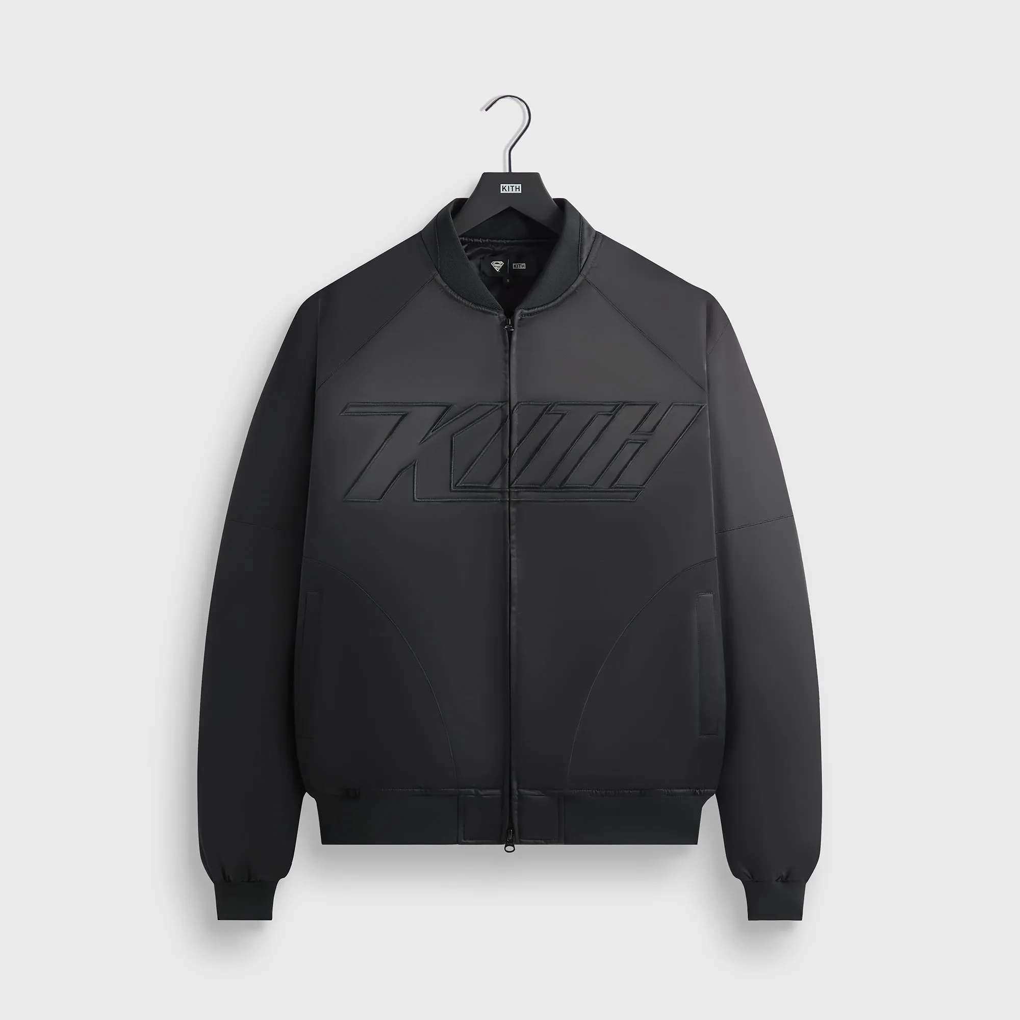 Superman | Kith Satin Bomber Jacket - Black Hooded styles Modern Day Look