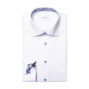 Eton - Slim Fit Floral Contrast Detail Shirt in White Anti Pill Treatment