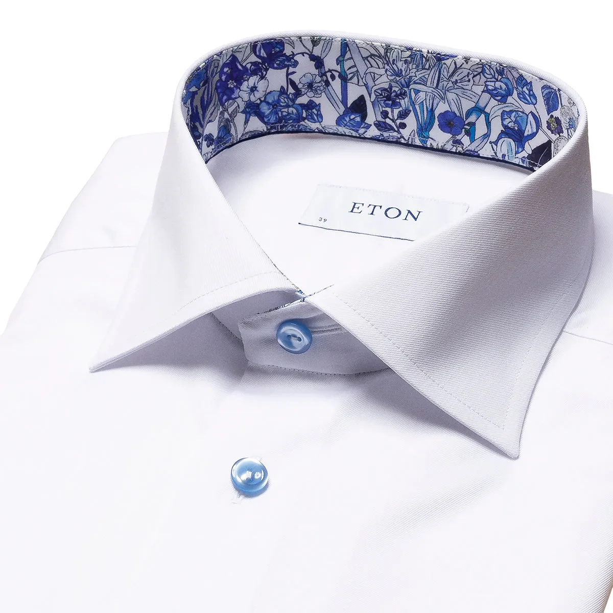 Holiday Travel Eton - Slim Fit Floral Contrast Detail Shirt in White