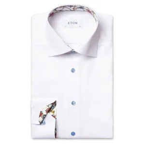 Festival Outfit Versatile Layer Eton - Contemporary Fit Design Print Trim Shirt in White